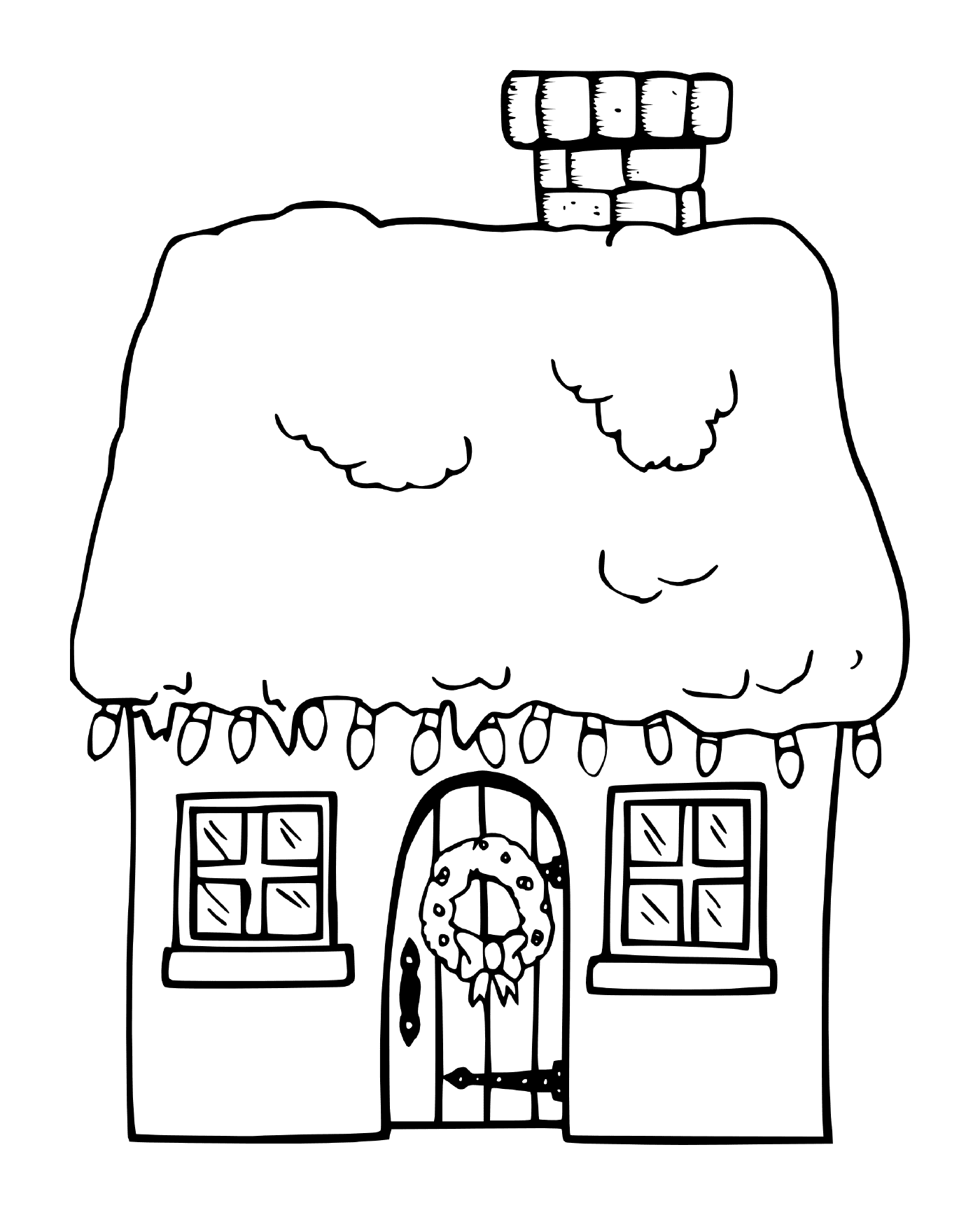coloriage maison de noel avec neige