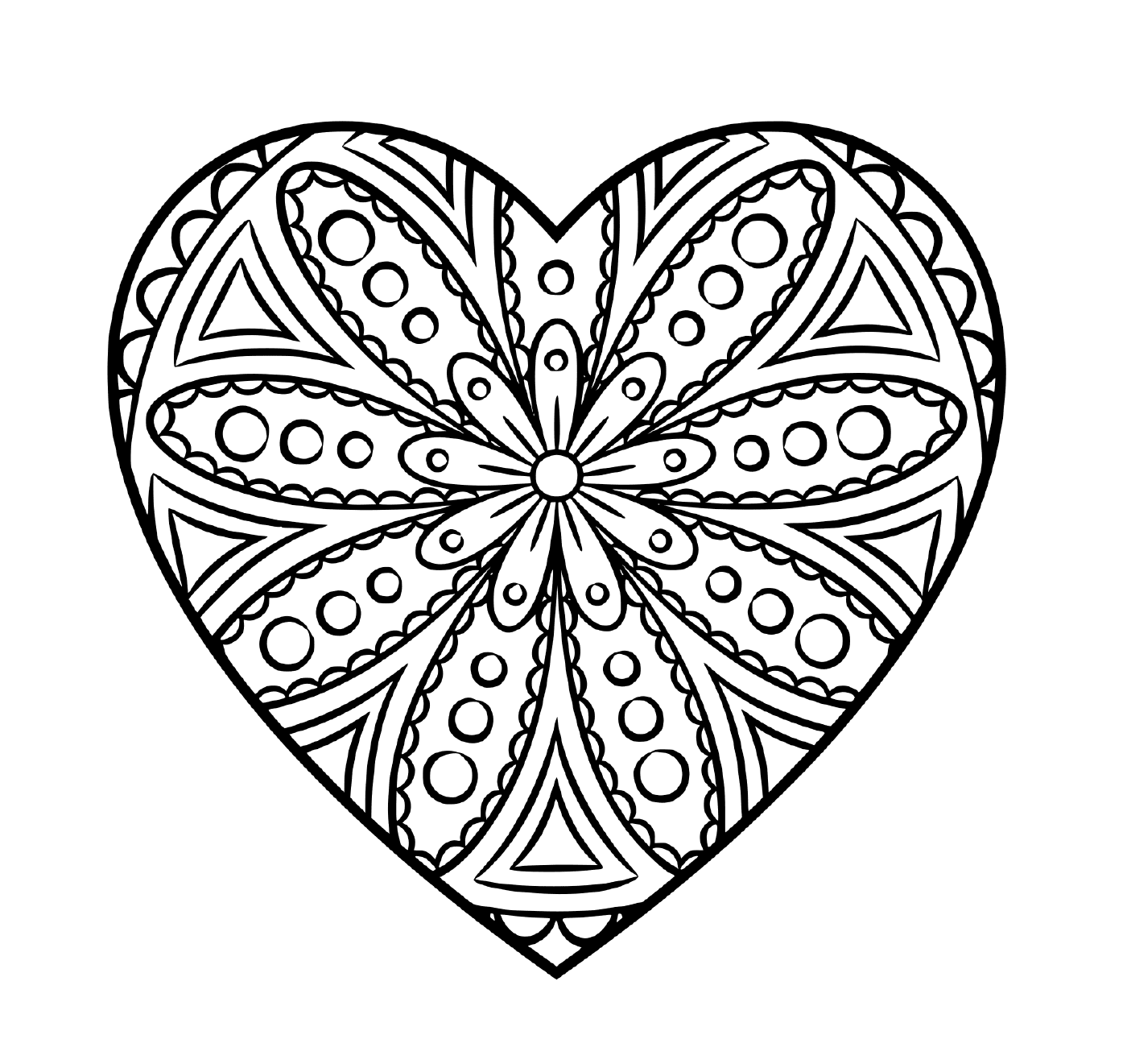 coloriage mandala en forme de coeur avec des cercles