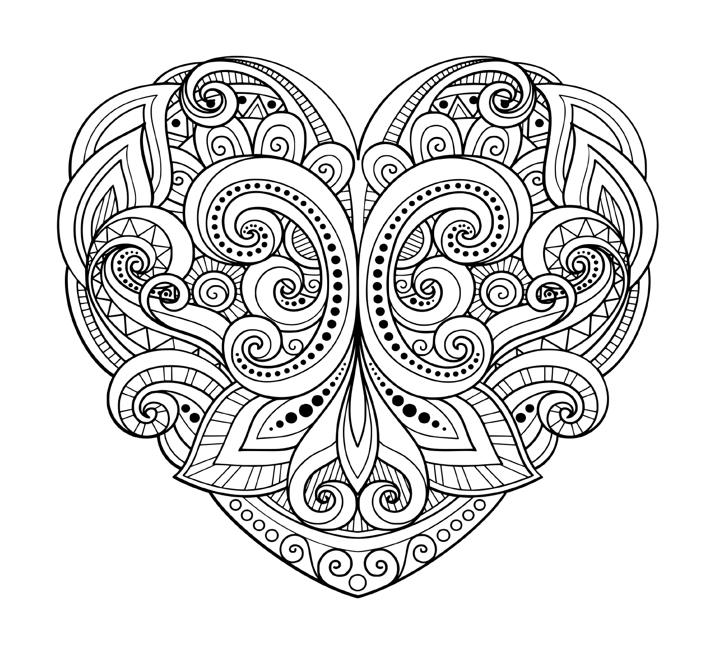 coloriage mandala en forme de coeur floral et motifs varies
