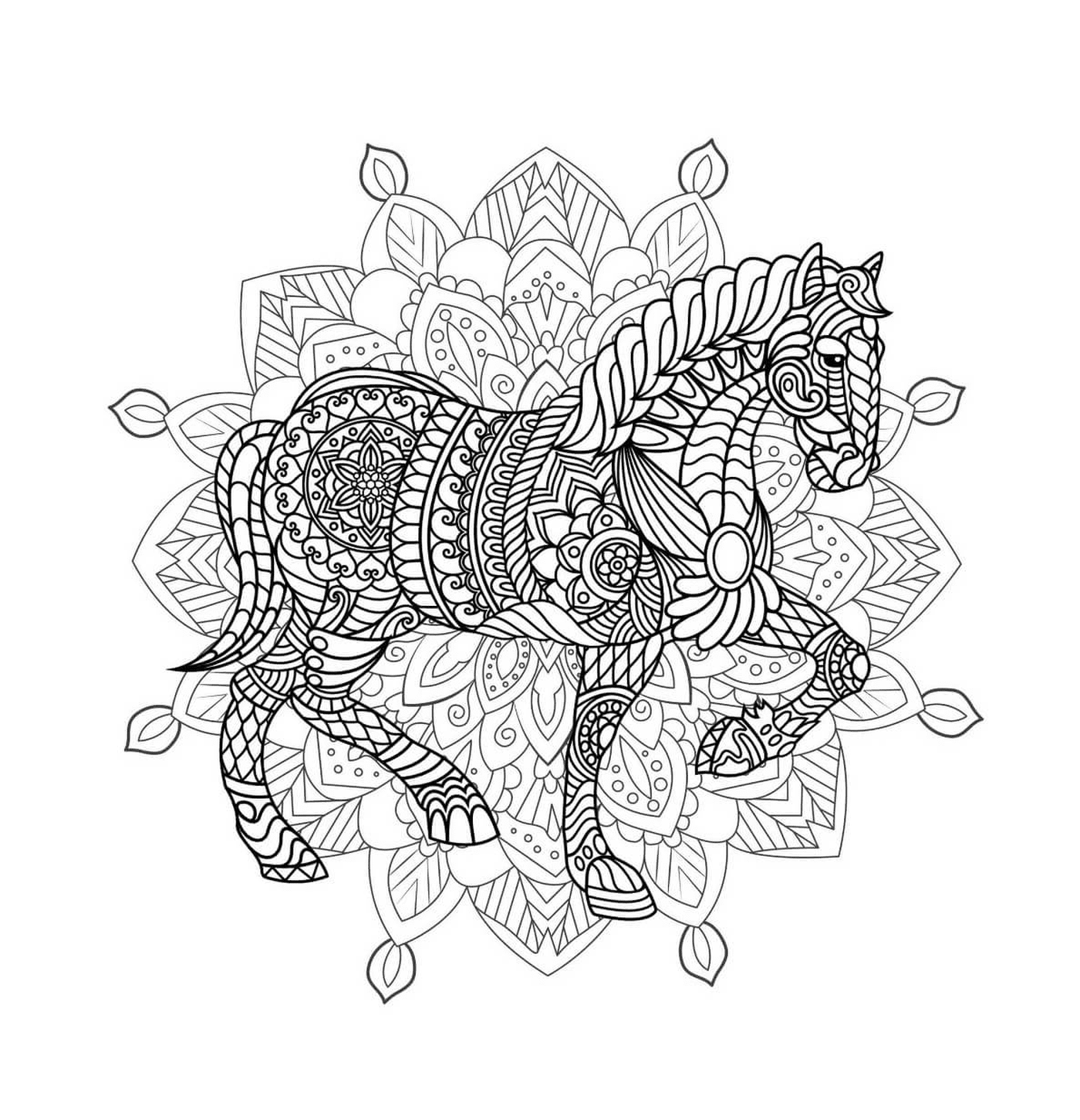 coloriage mandala animaux cheval difficile
