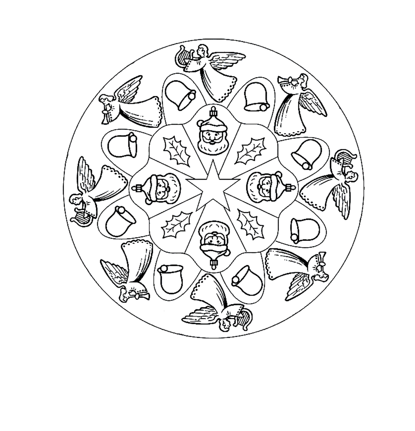 coloriage mandala anges pere noel cloches