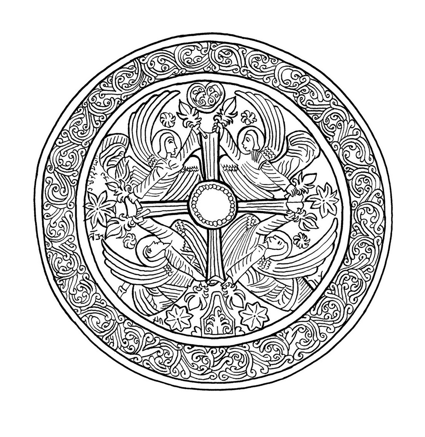 coloriage christmas mandala with angels