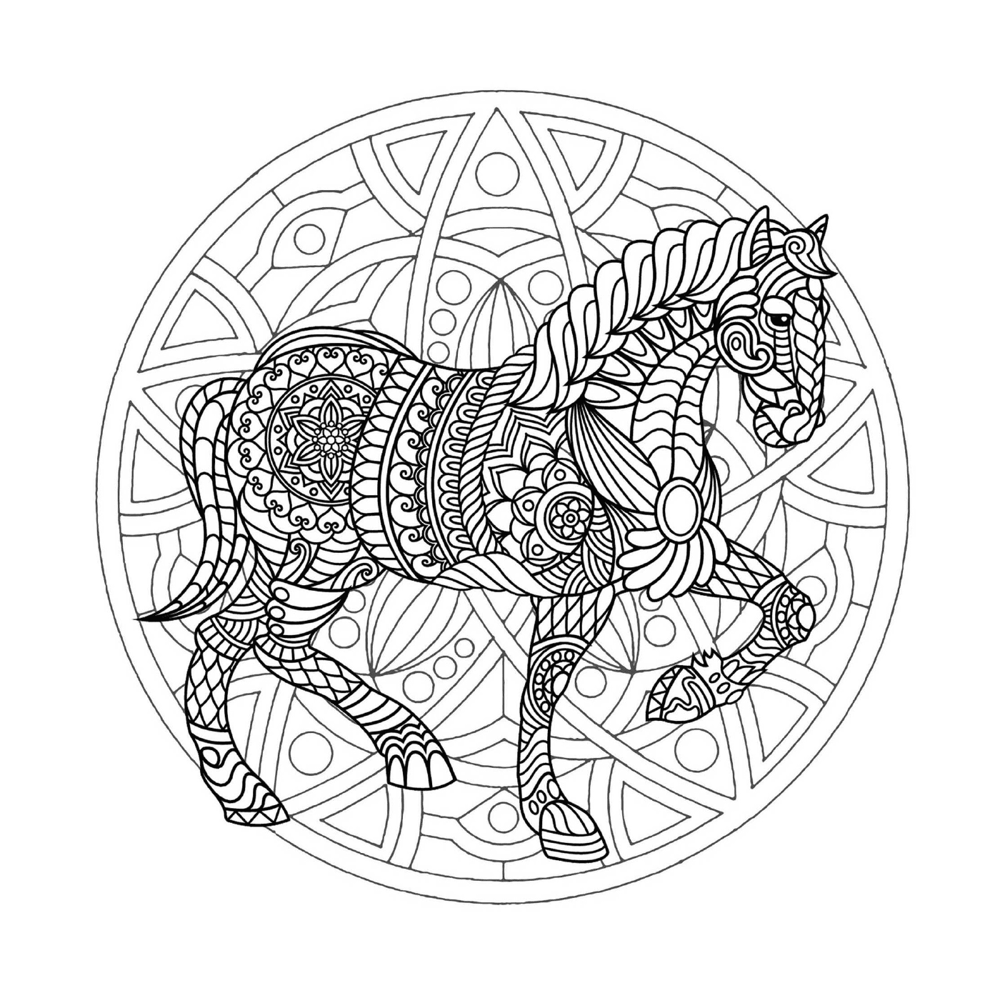 coloriage mandala cheval simple et complexe