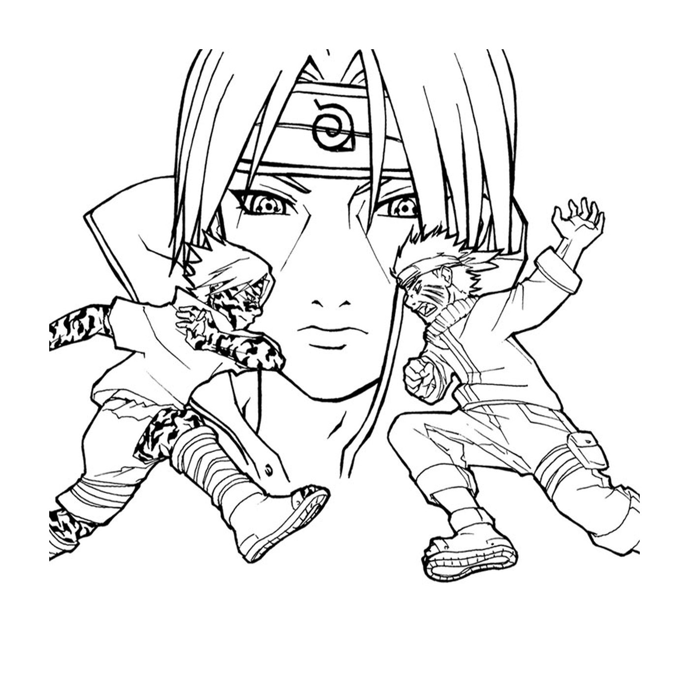 coloriage manga naruto trois personnages