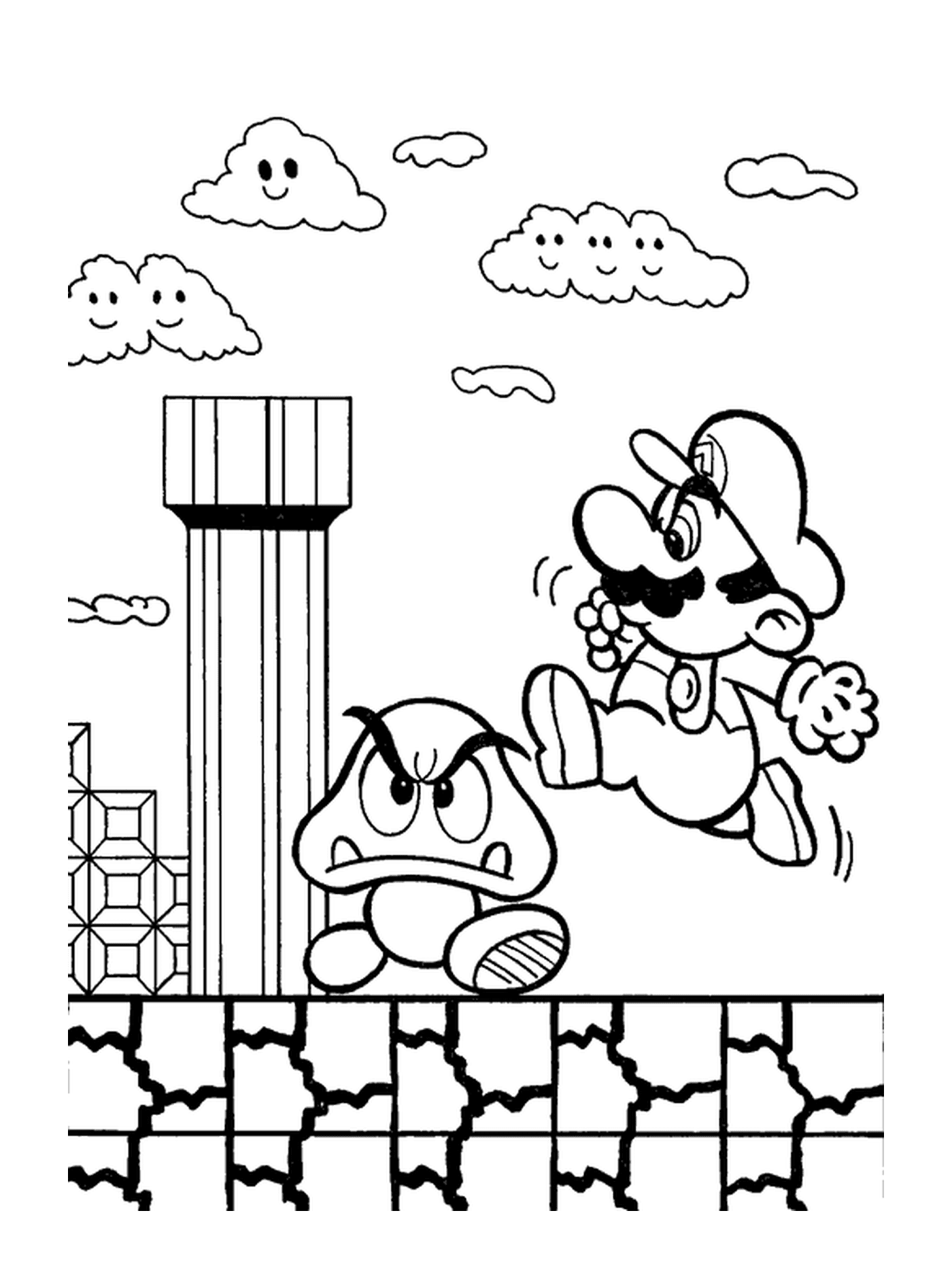 coloriage Mario saute sur un champignon