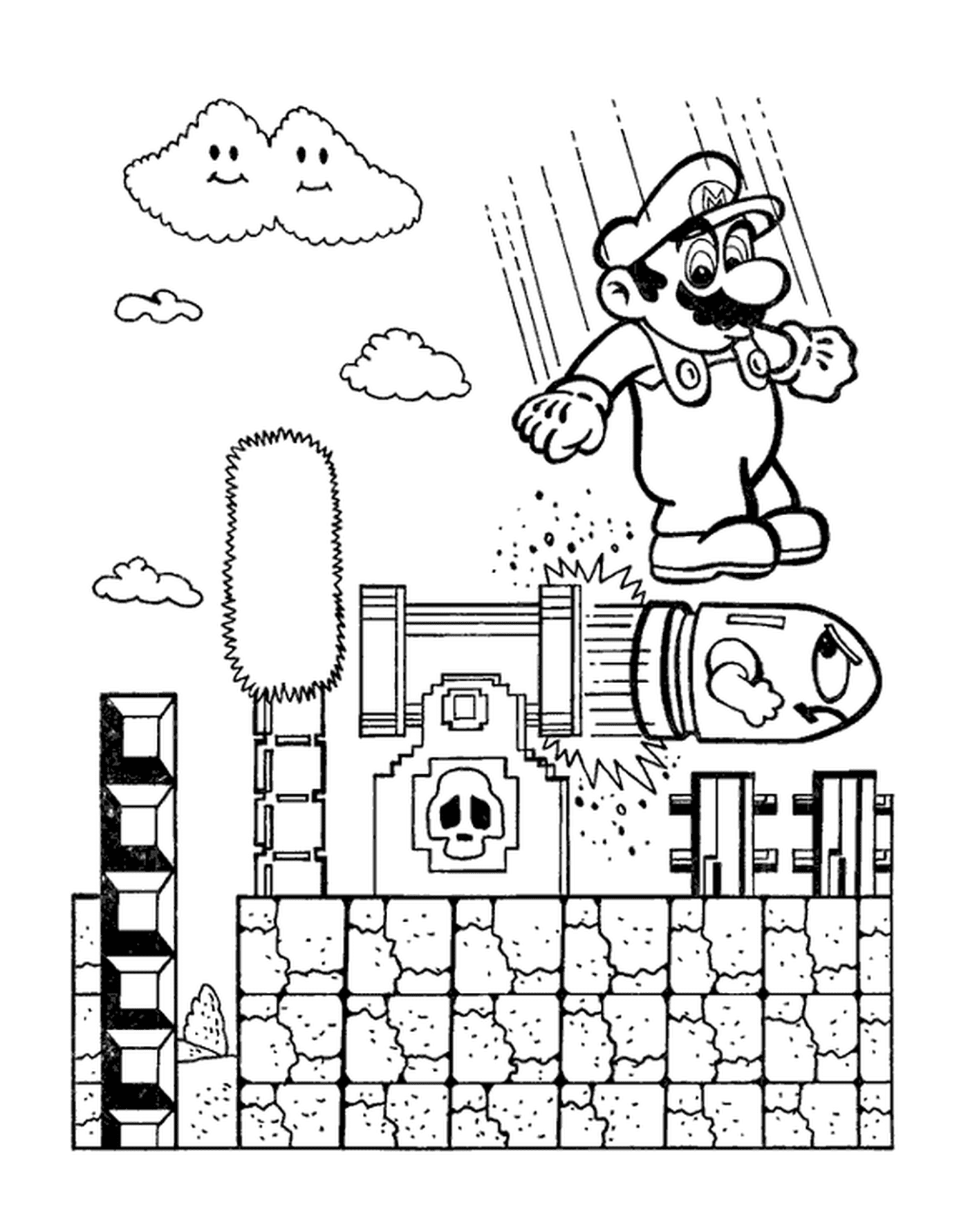 coloriage Mario saute sur une bombe