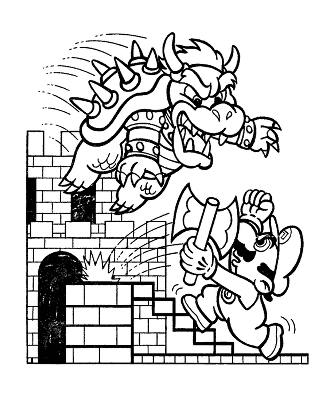 coloriage Bowser attaque Mario