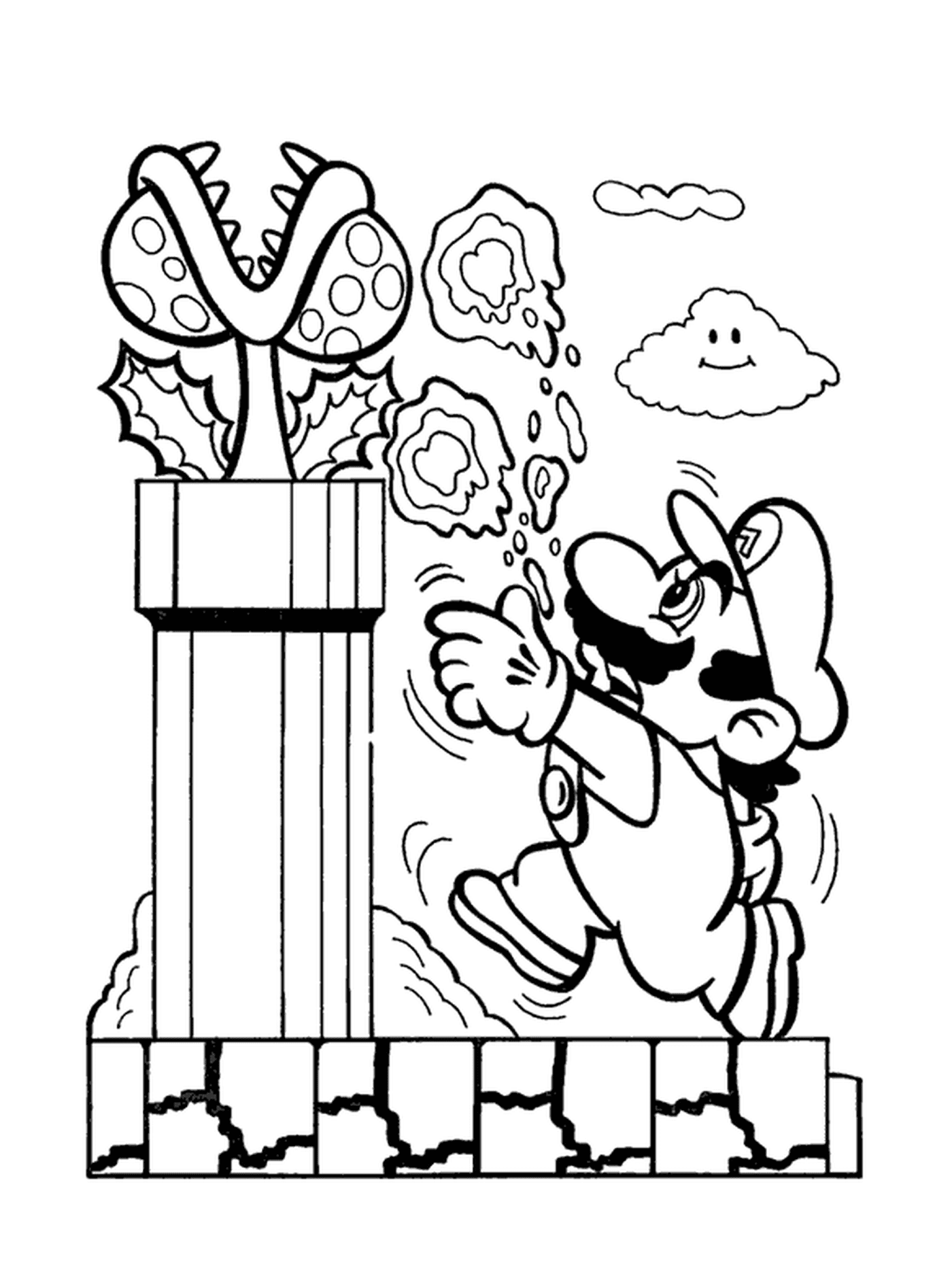 coloriage Mario lance des boules de feu