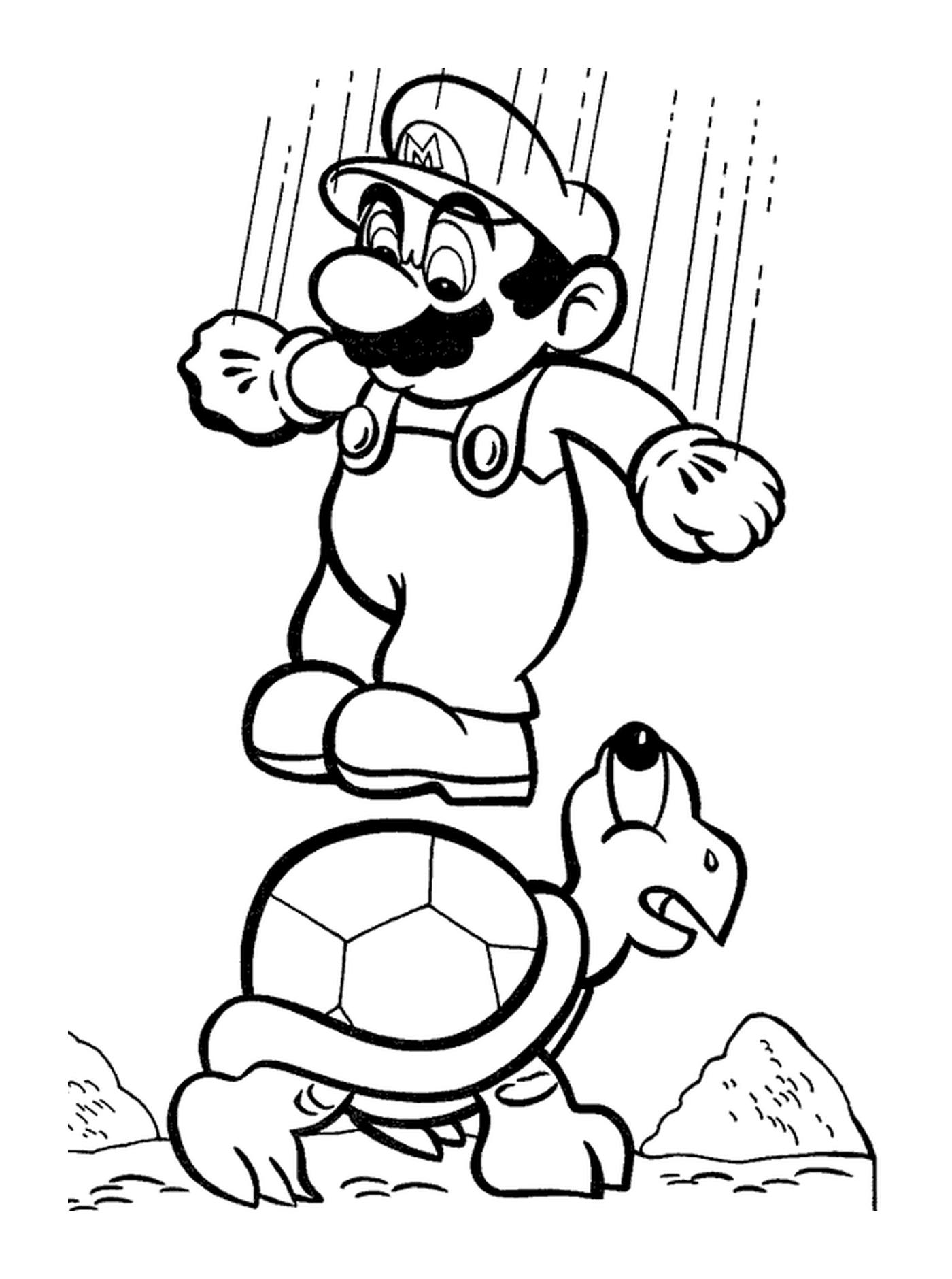 coloriage Mario saute sur une tortue