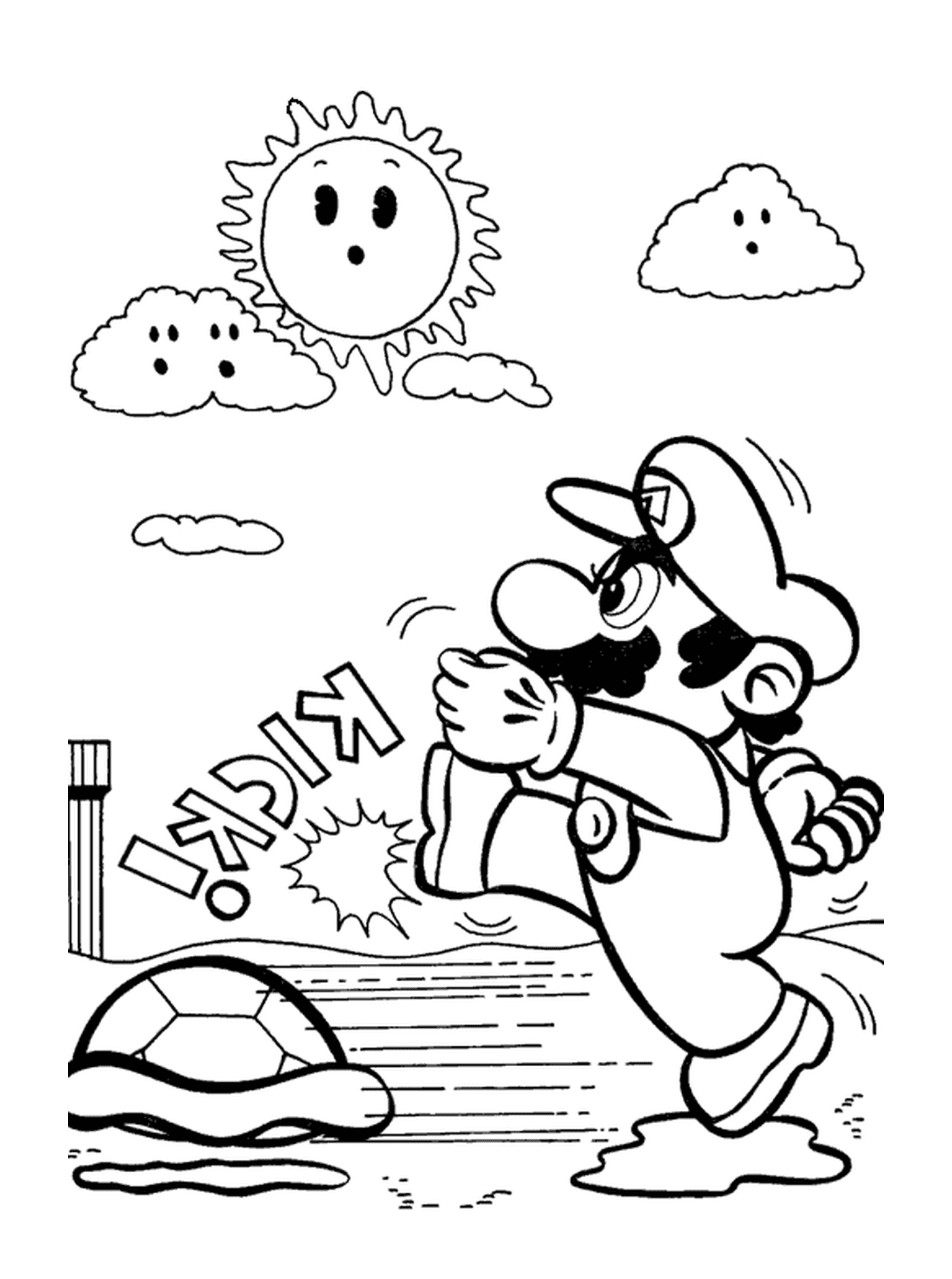 coloriage Mario pousse une carapace tortue
