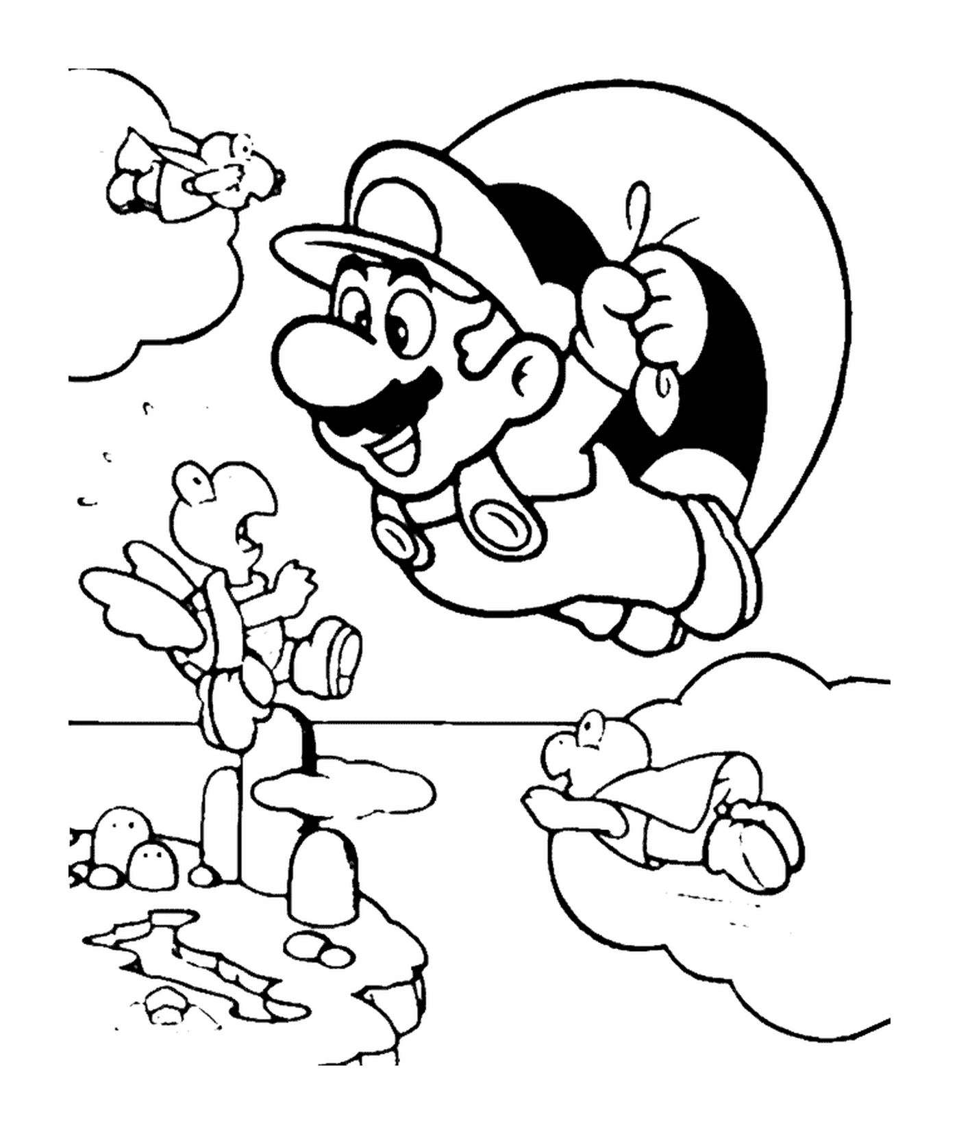 coloriage Mario vole avec un parachute