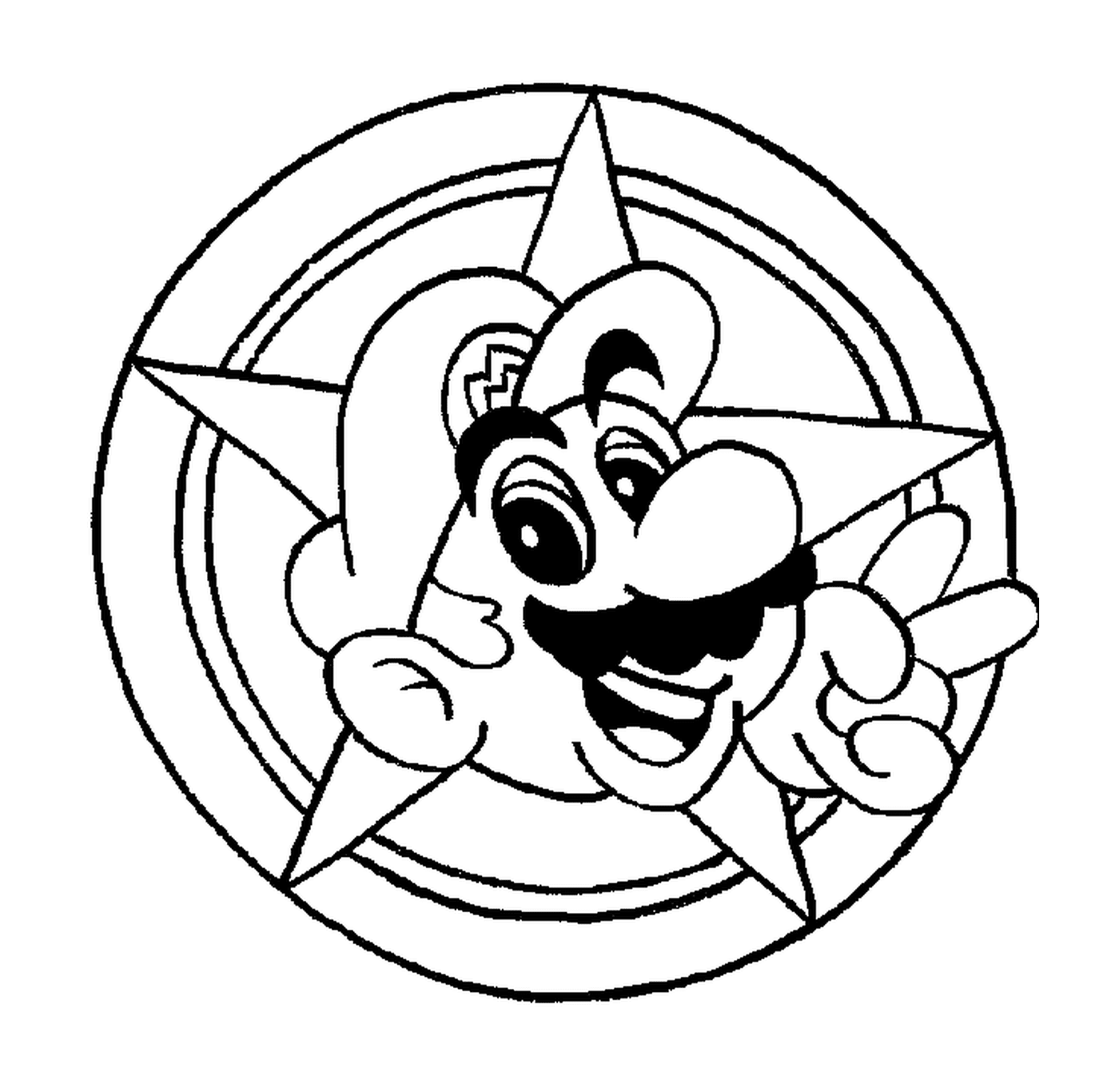 coloriage tete de Mario dans un cercle