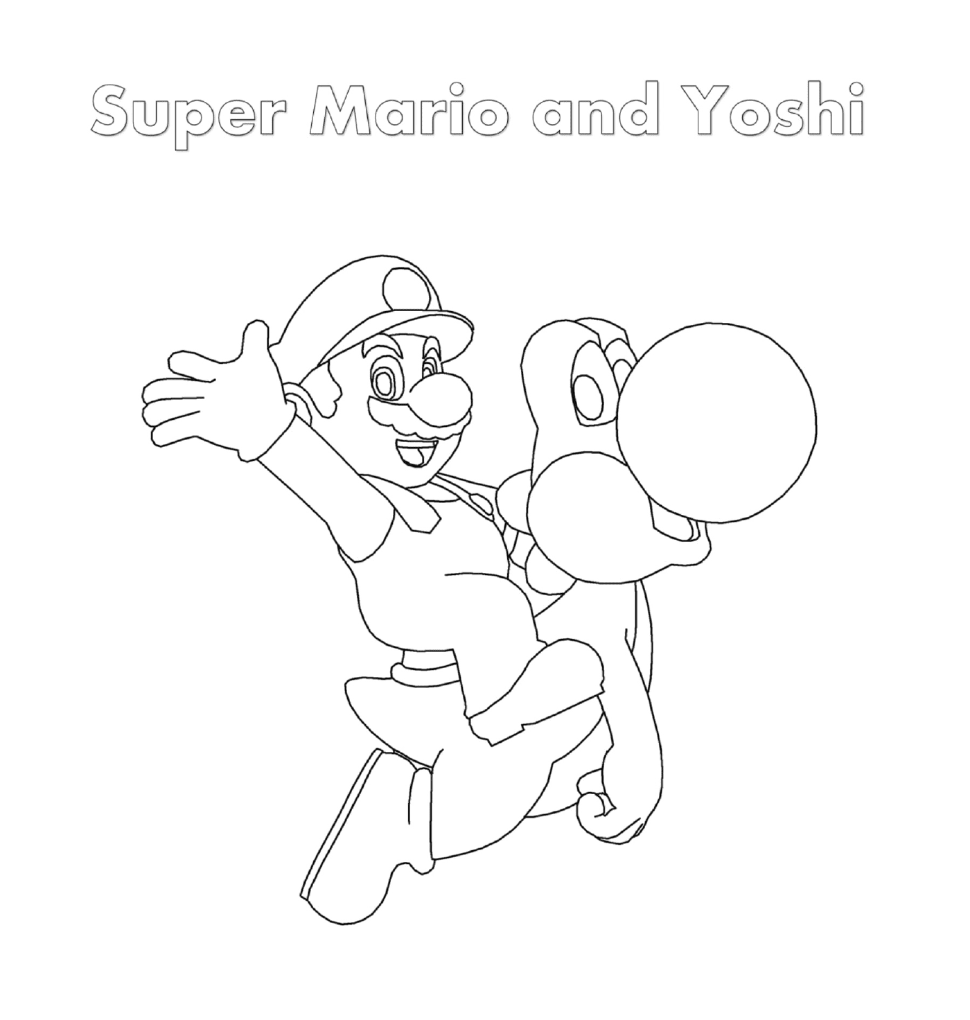 coloriage Super Mario and Yoshi