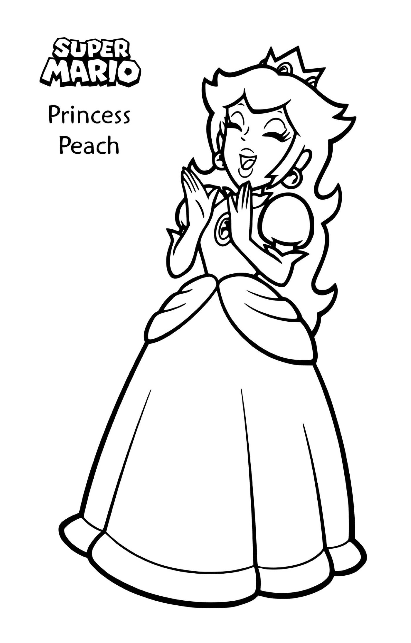 coloriage princesse peach est excitee et tape des mains