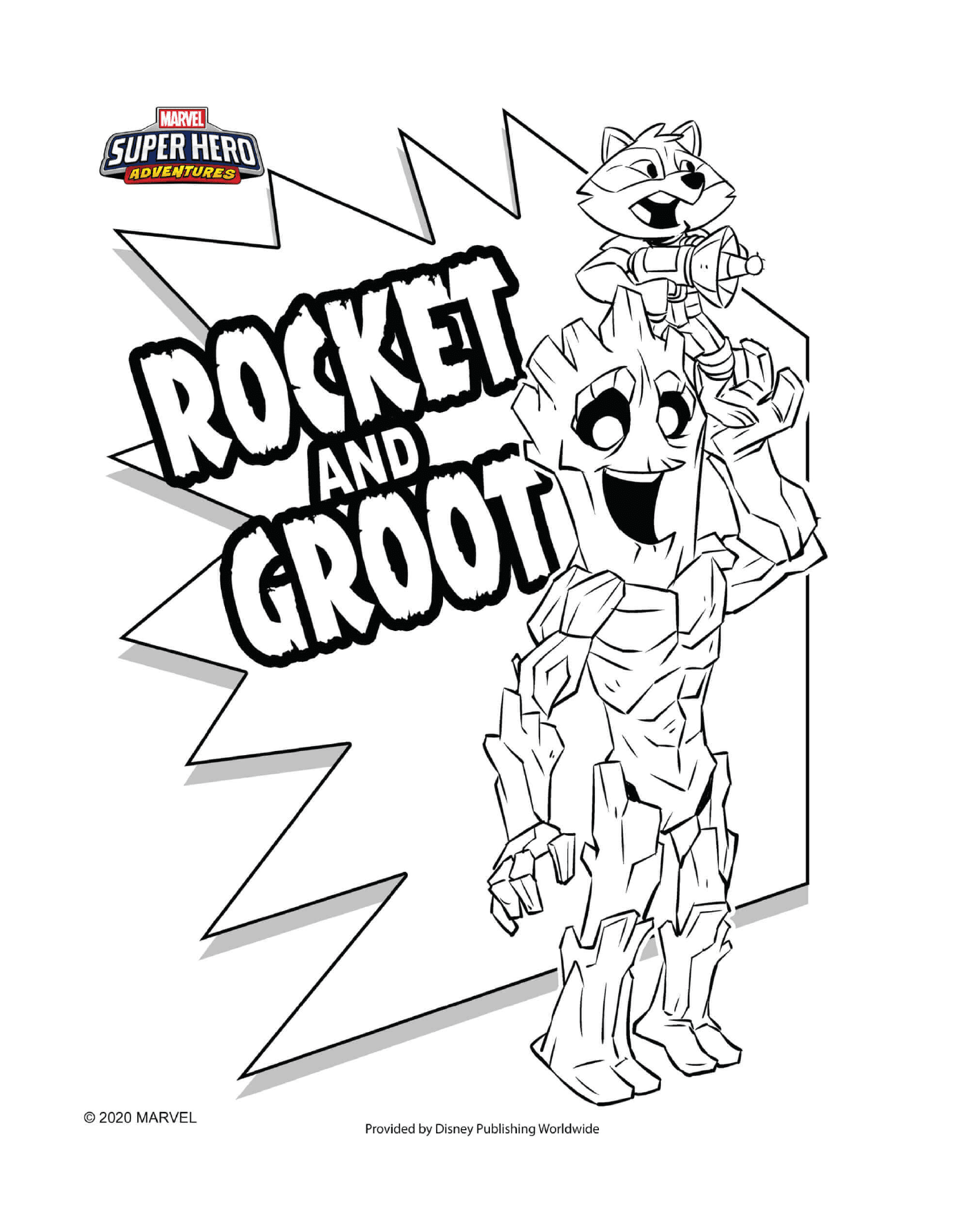 coloriage Rocket and Groot Marvel Super Heros