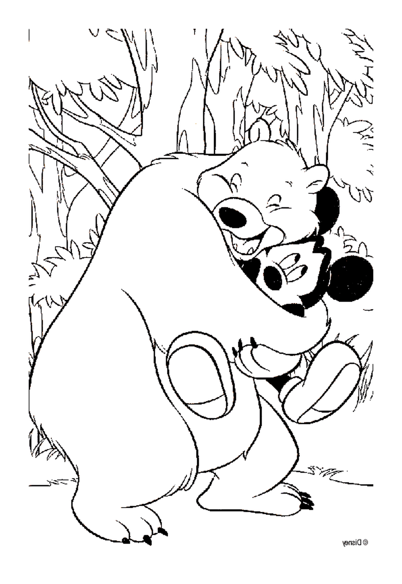 Mickey avec un ours affectueux