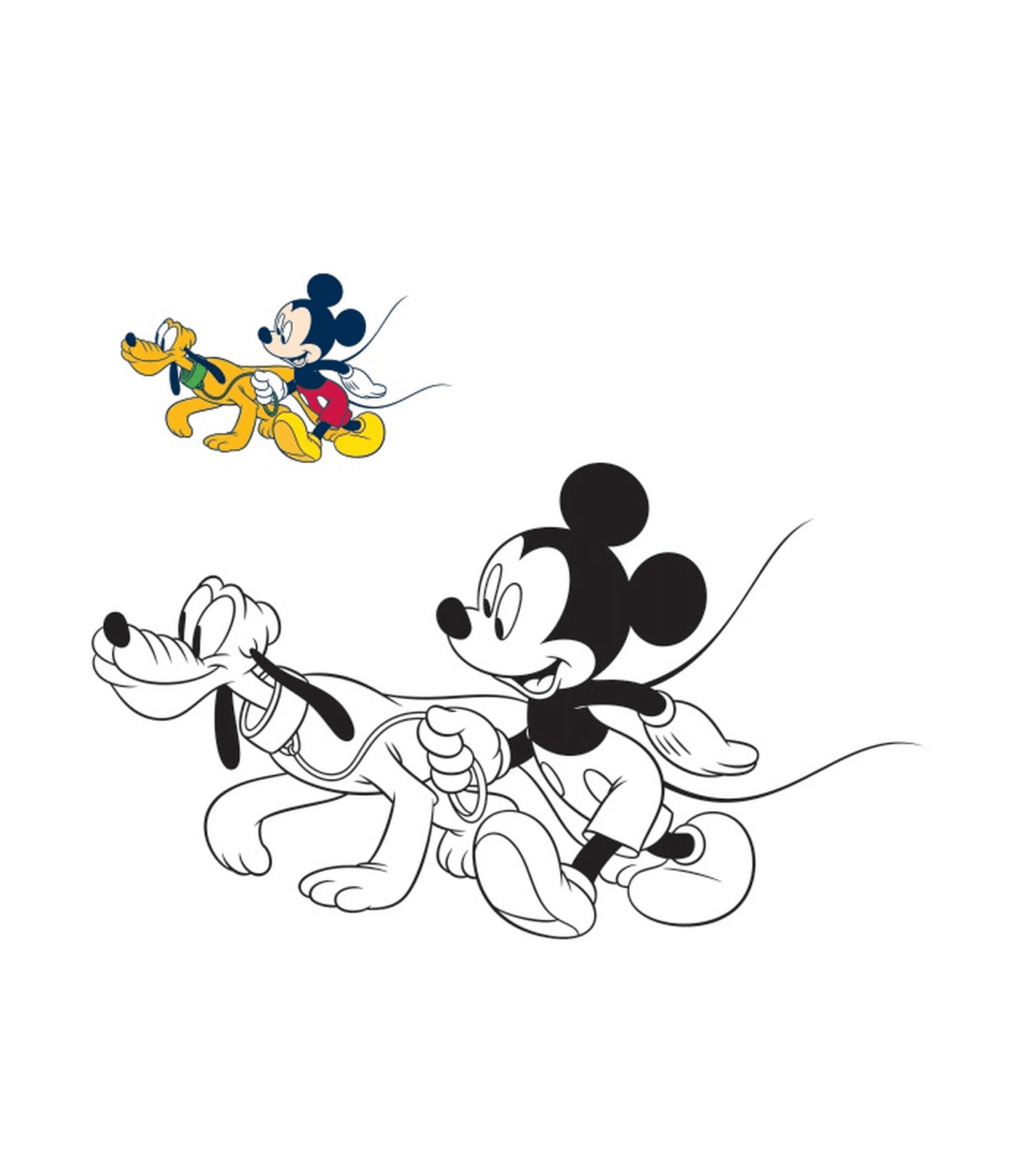 mickey mouse se balade avec son chien