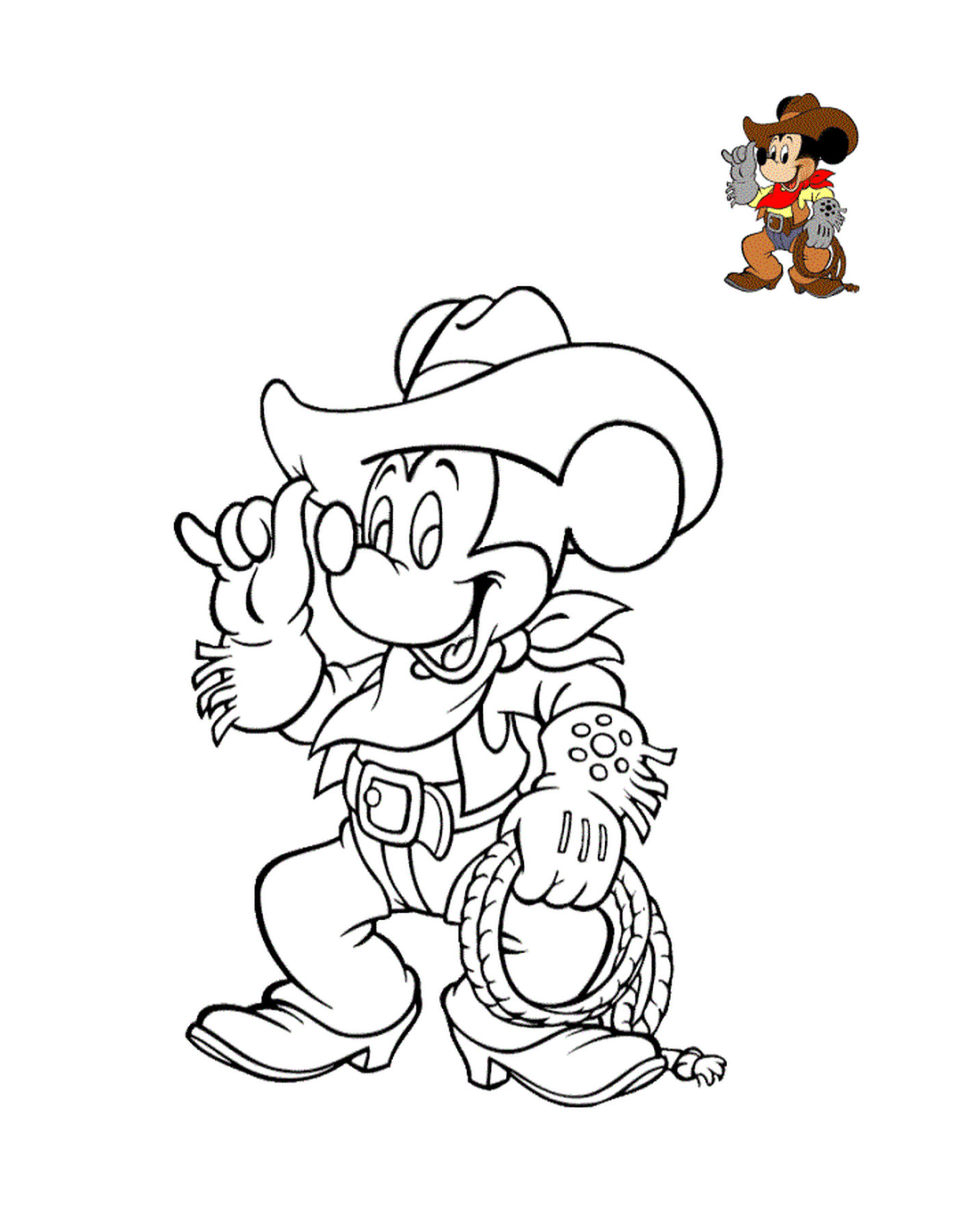 mickey mouse avec des bottes et chapeau cowboy