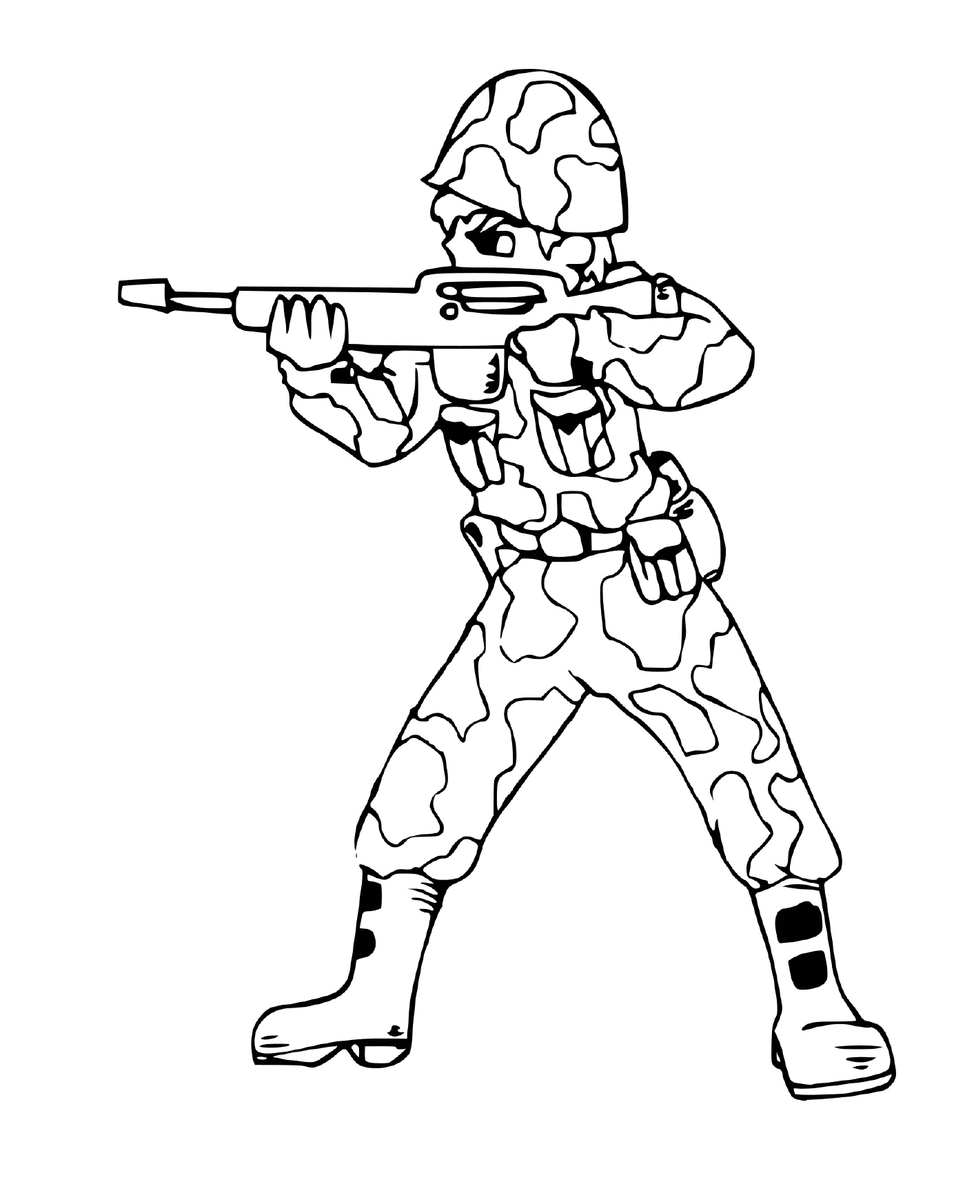 coloriage soldat avec fusil et combinaison camouflage