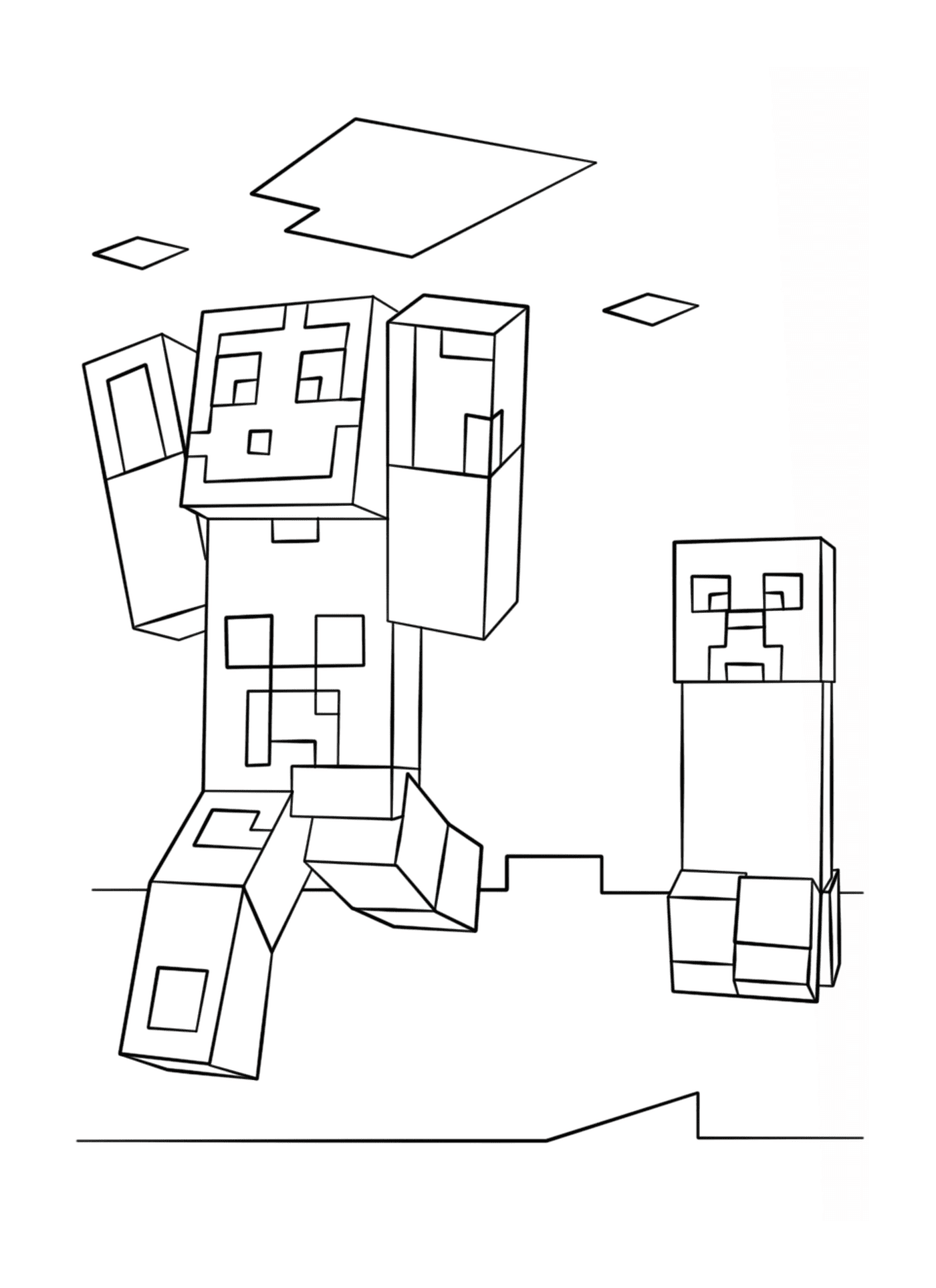 coloriage minecraft steve and creeper