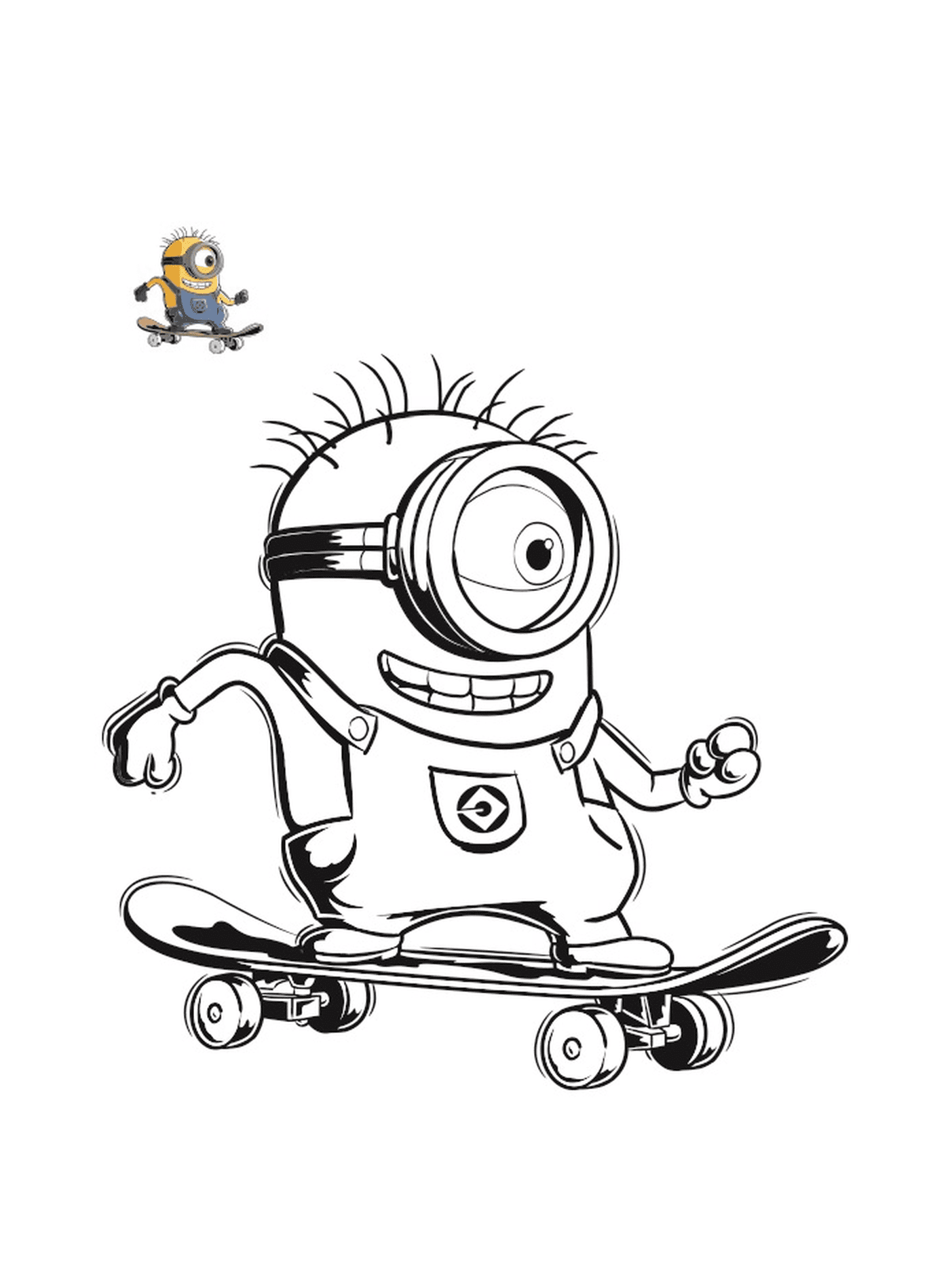 coloriage minion sur un skate board