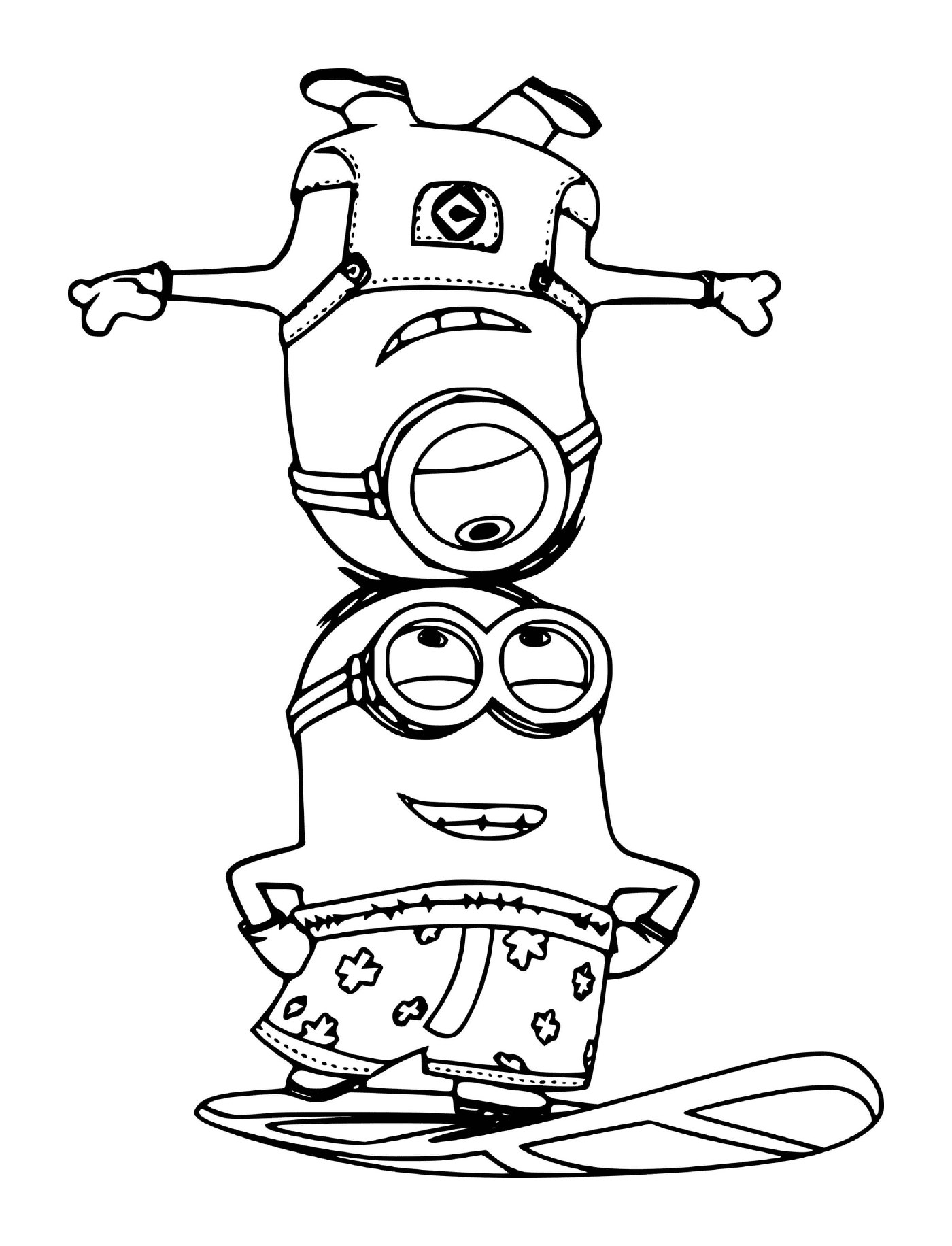 coloriage Minions Surfing