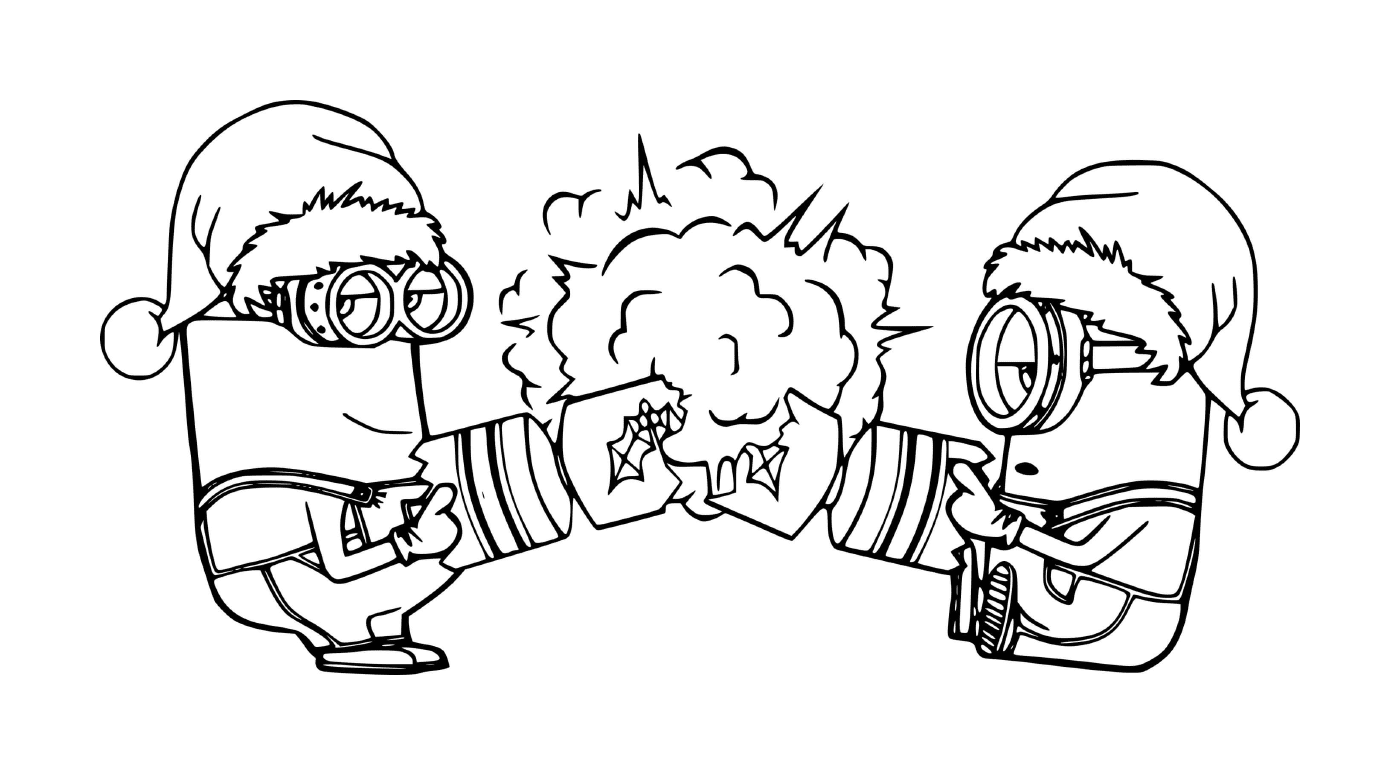 coloriage Minions Set off Christmas Fireworks