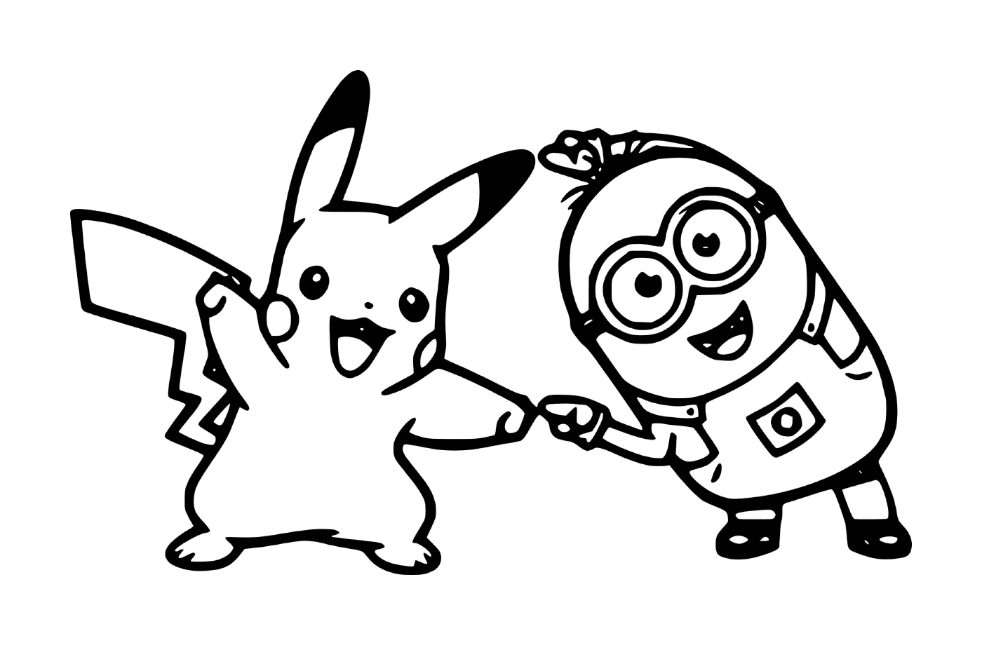 coloriage Minion and Pikachu