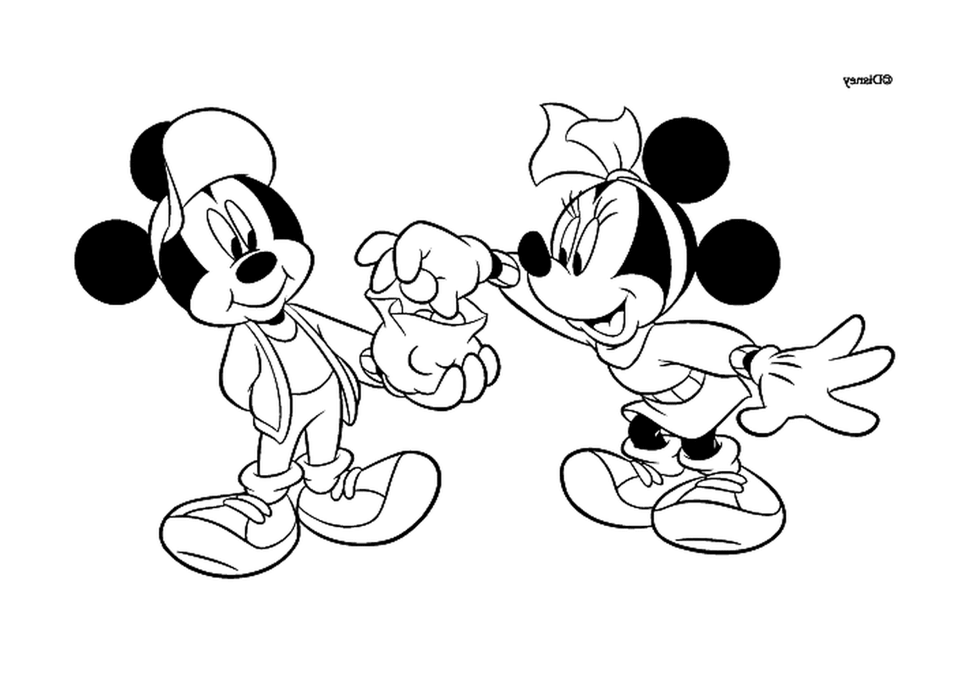coloriage Mickey offre des bonbons a Minnie