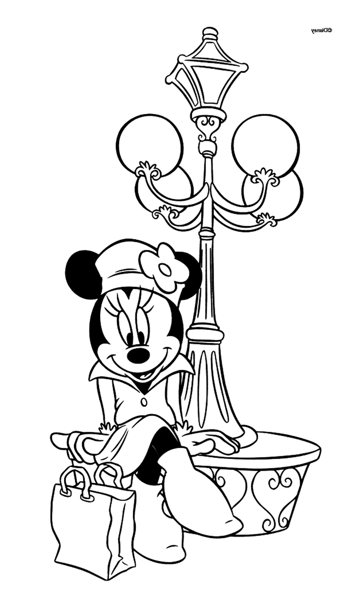 coloriage Minnie au pied d un lampadaire parisien