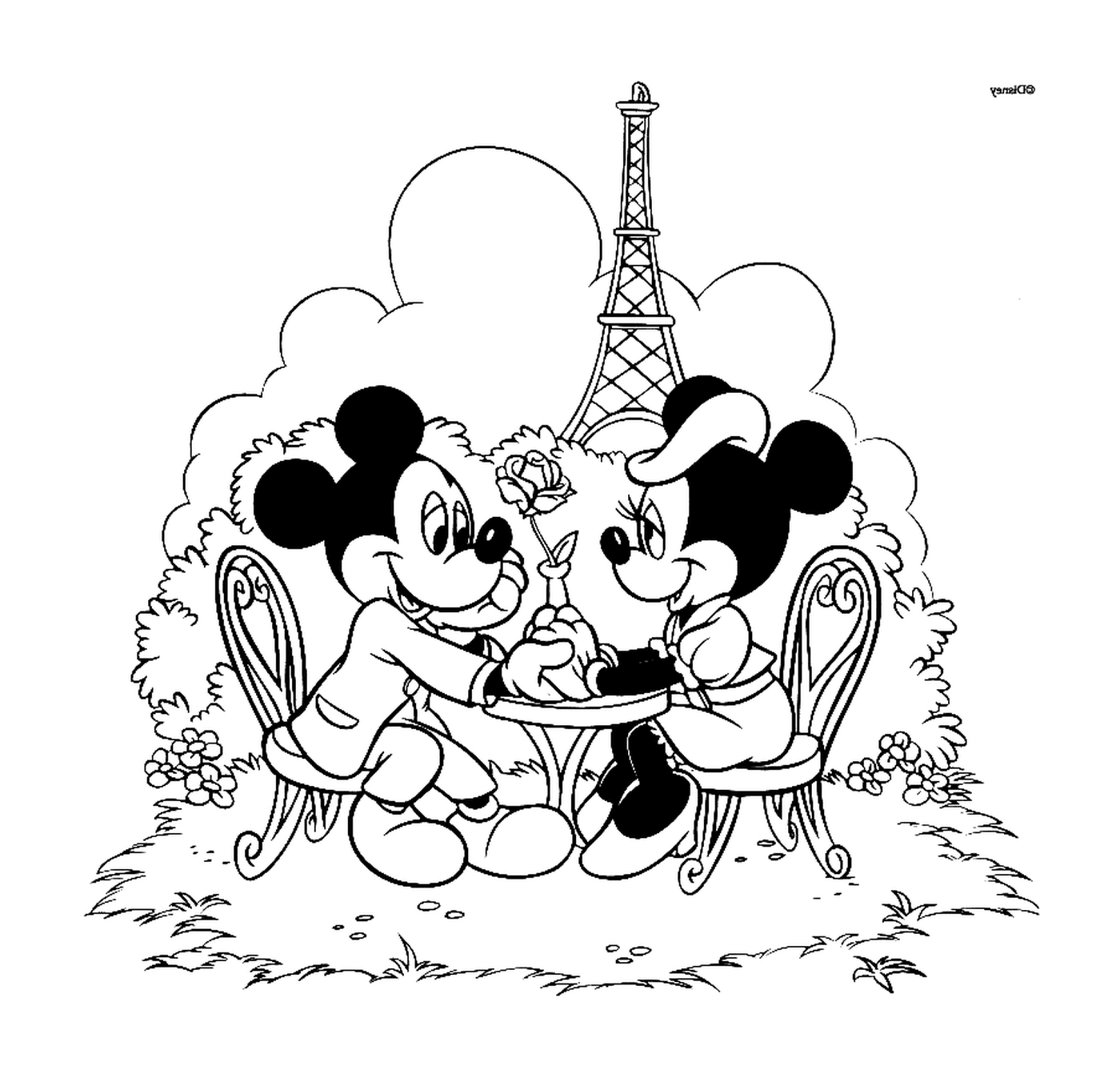 coloriage Mickey et Minnie en amoureux a Paris