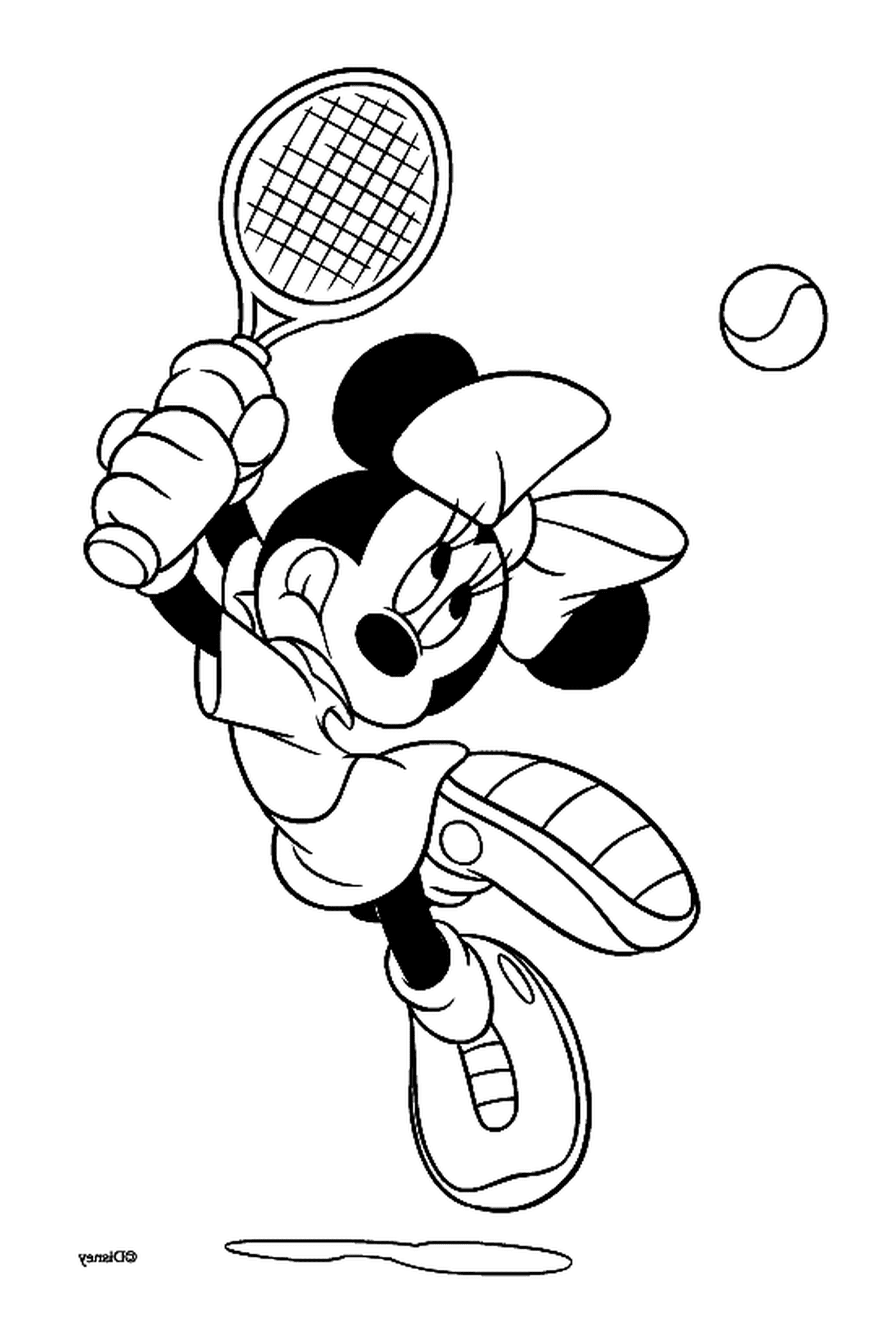 coloriage dessin de Minnie qui joue au tennis