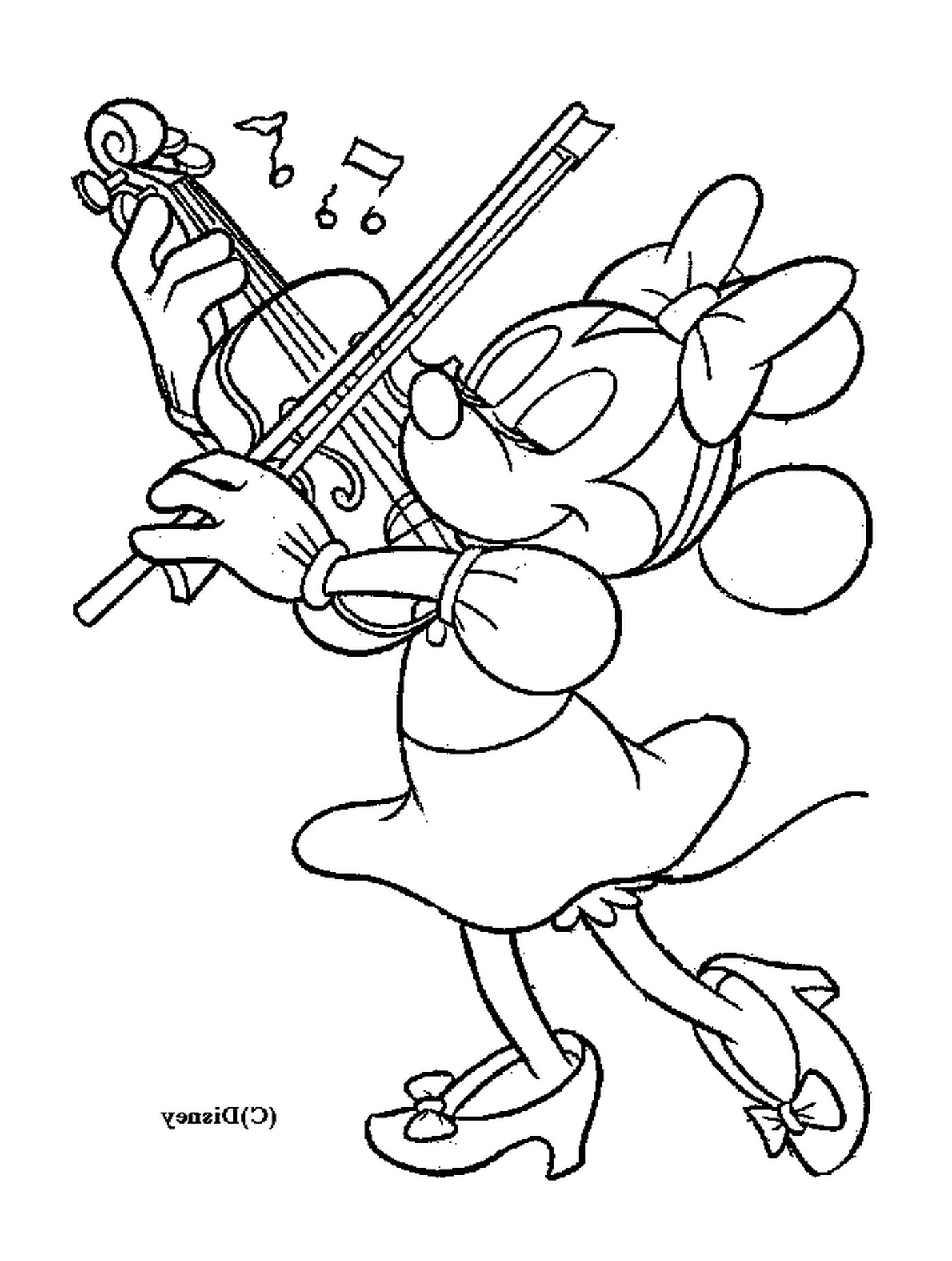 coloriage dessin de Minnie qui joue du violon