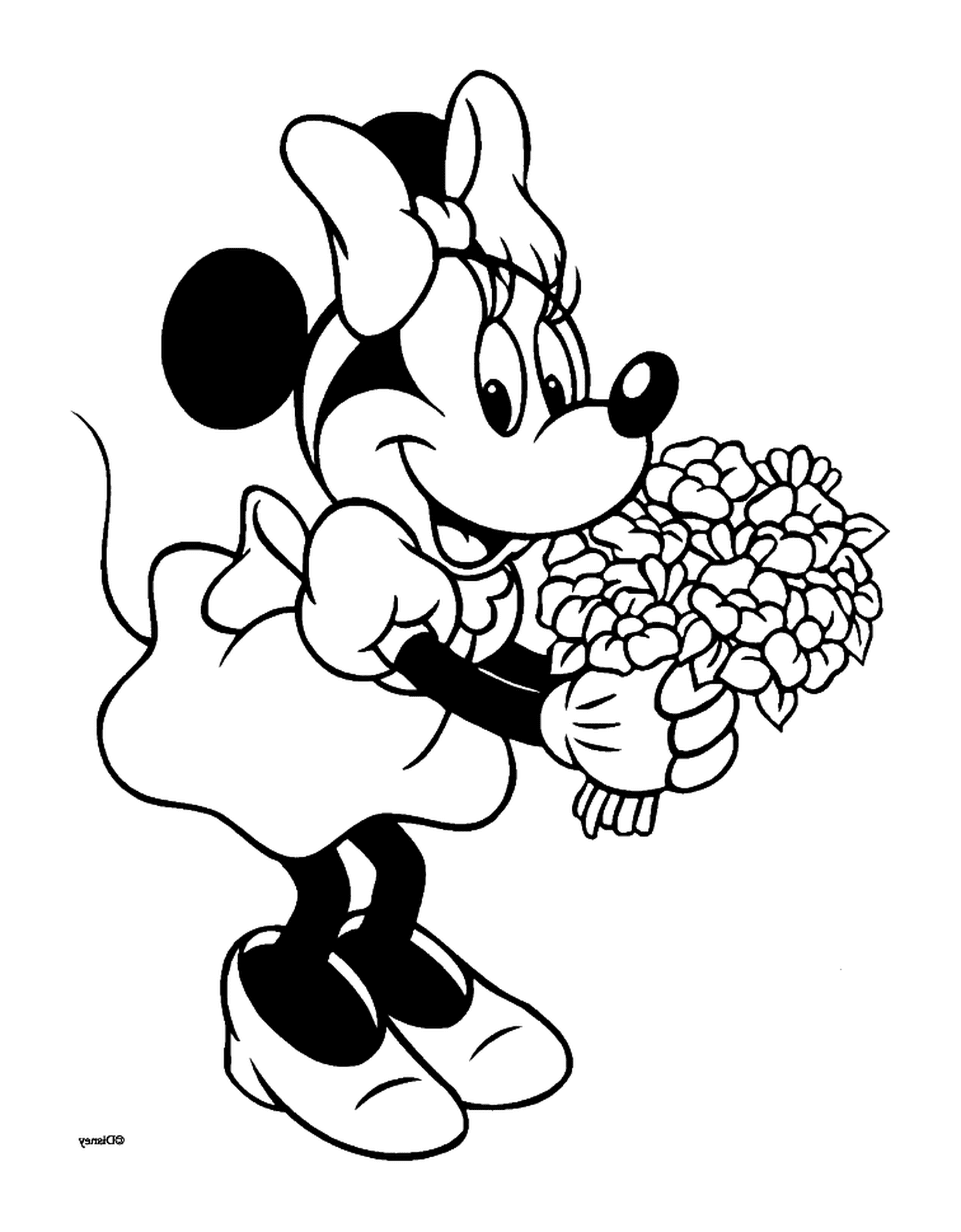 coloriage Minnie a recue des fleurs