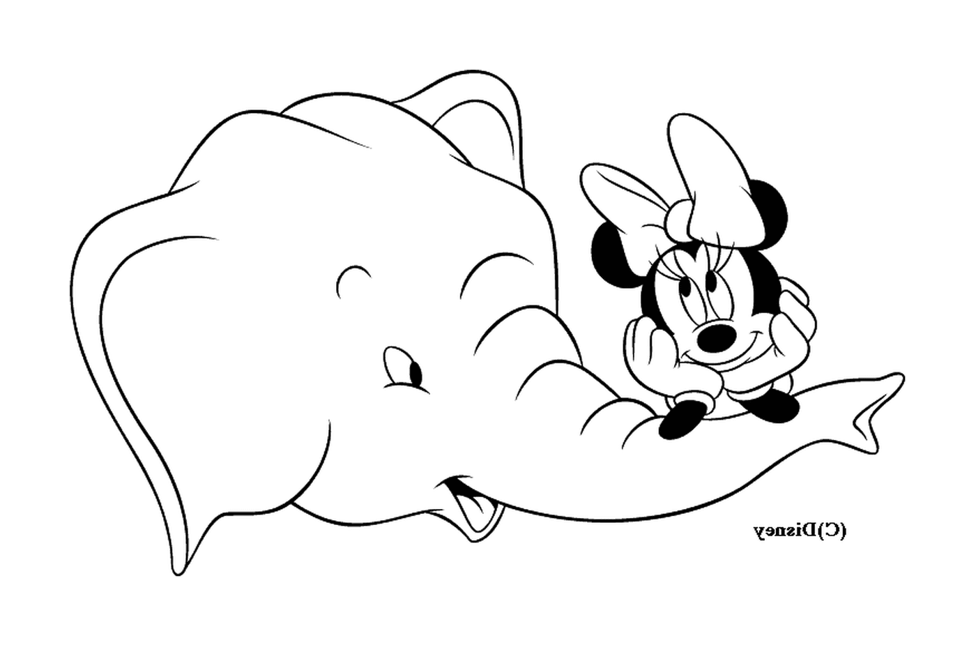 coloriage Minnie avec un elephant