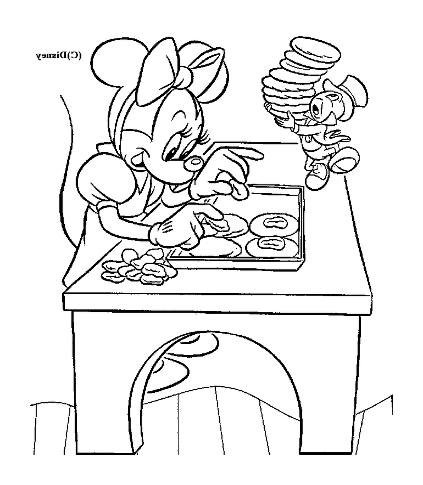 coloriage dessin de Minnie qui cuisine