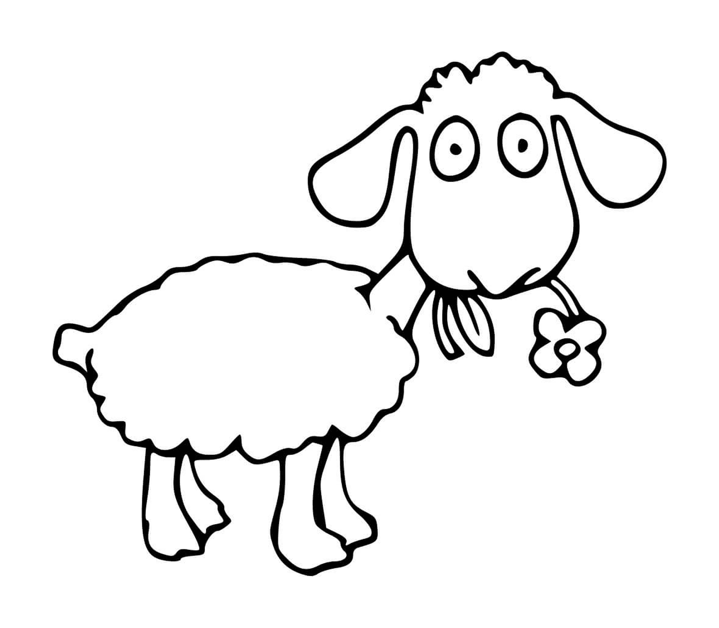coloriage mouton mange une fleur