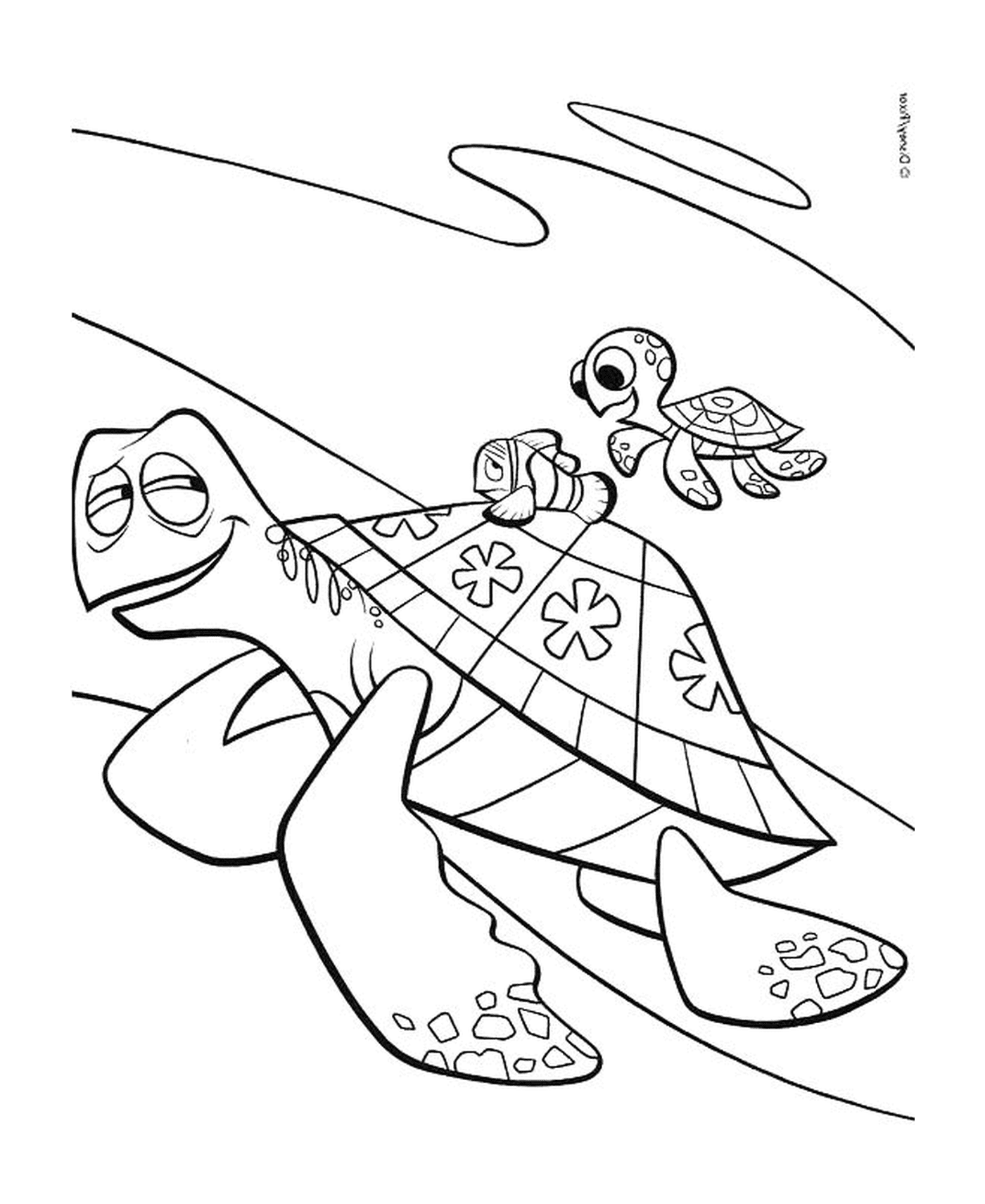 coloriage Marin avec des tortues