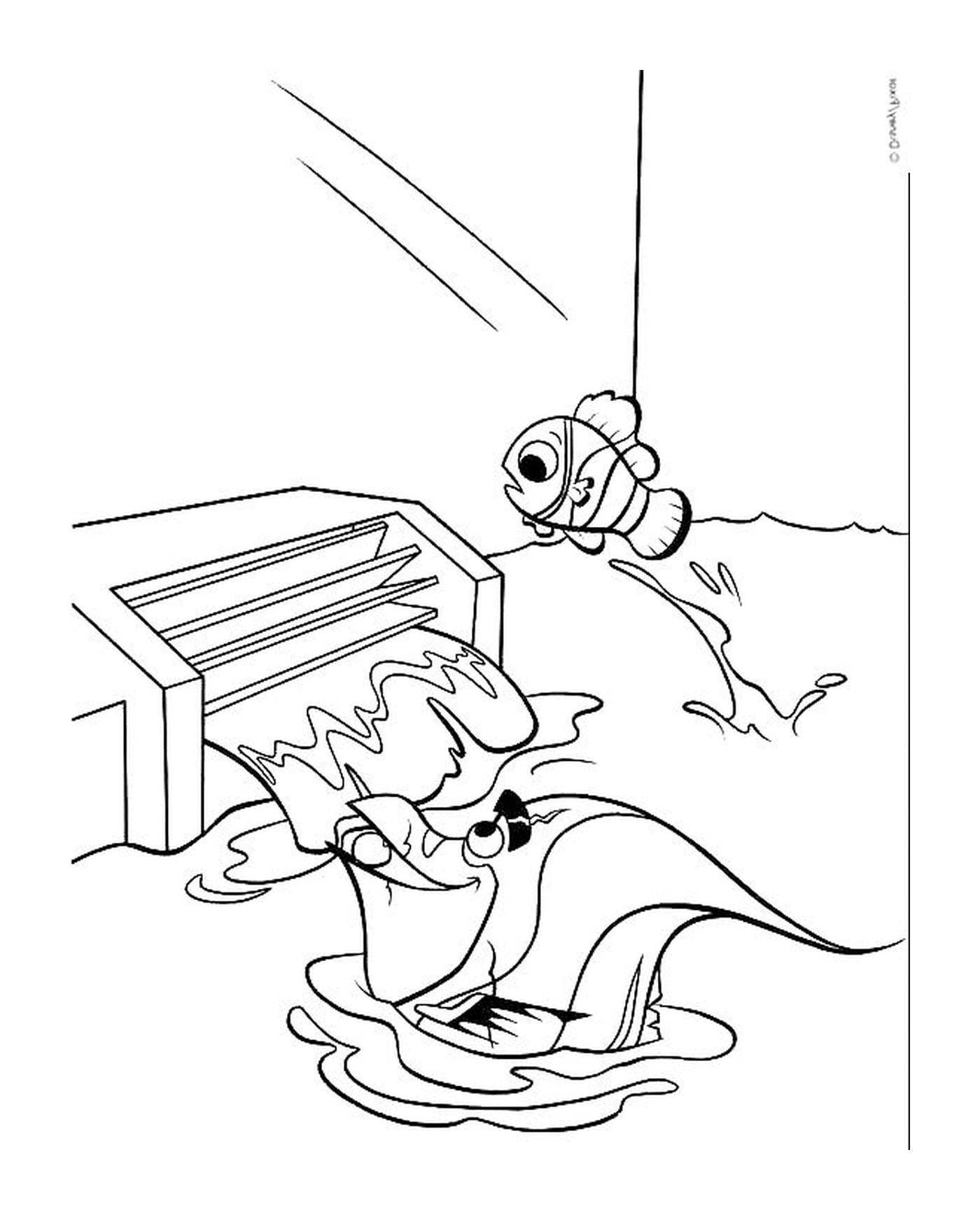 coloriage Gill et Nemo qui saute