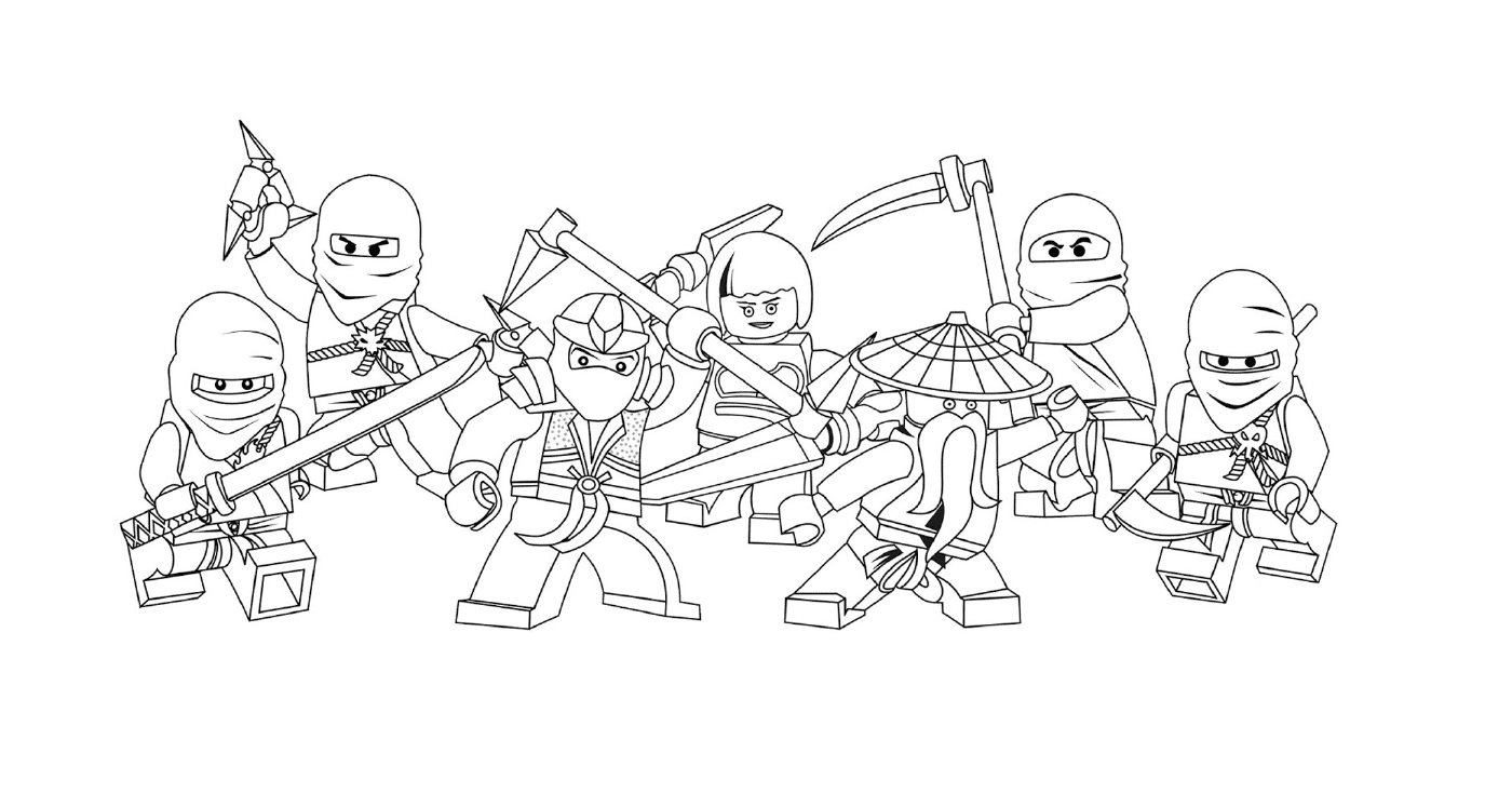coloriage ninjago equipe complete lego dessin