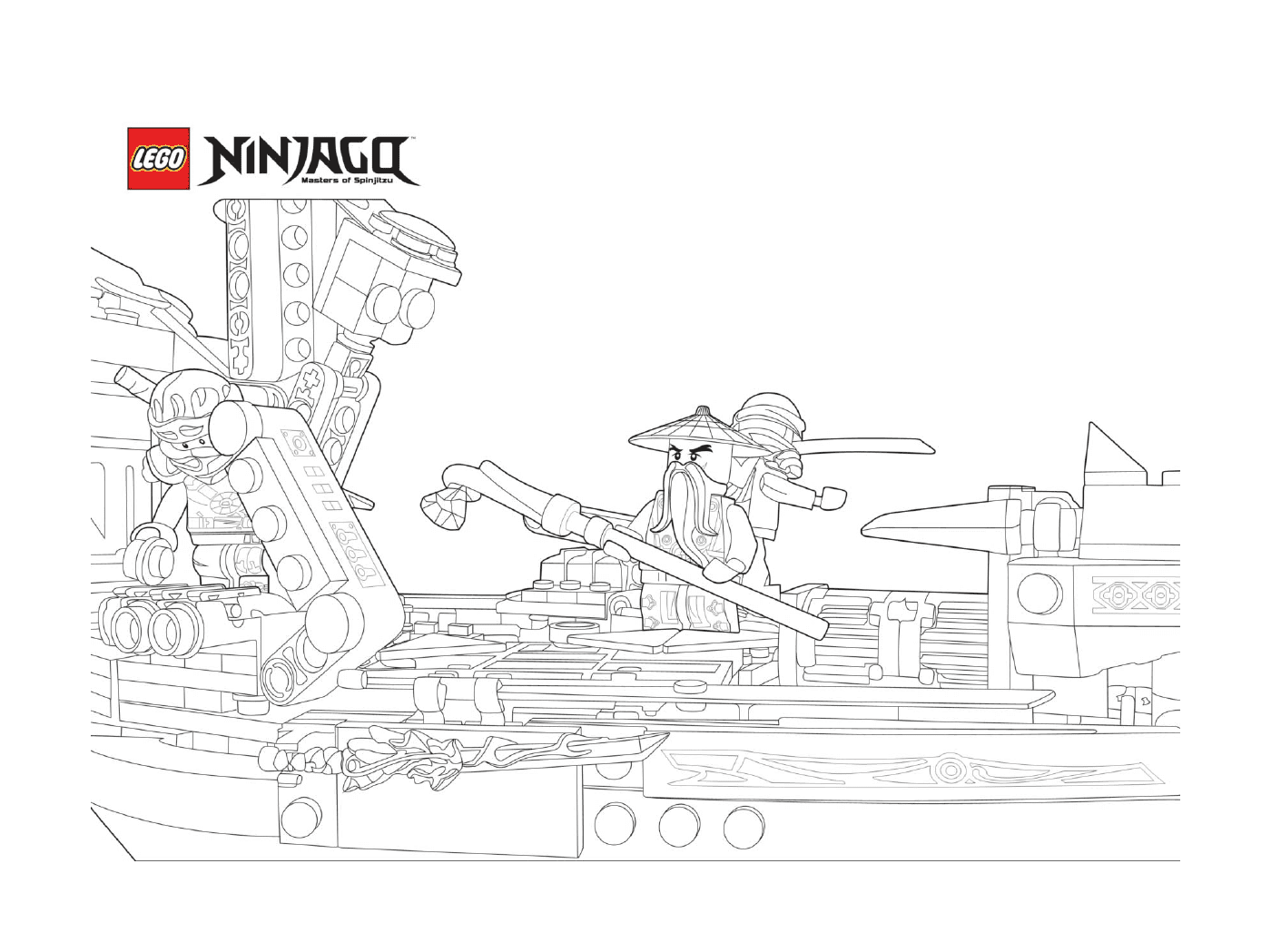 coloriage bateau de ninjago avec sensei wu