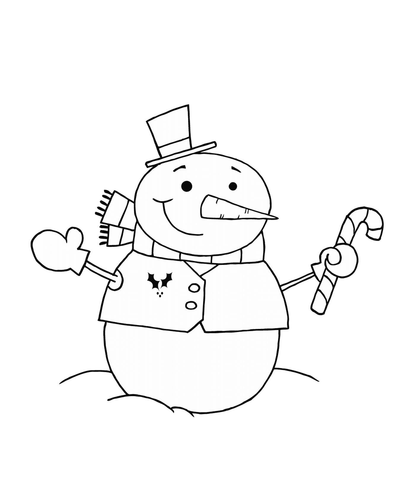 coloriage bonhomme de neige avec une canne de noel