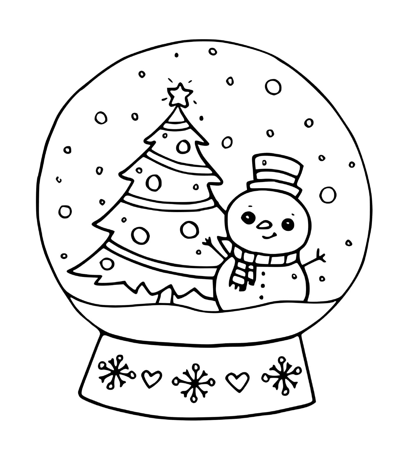 coloriage boule a neige decoration noel avec sapin et bonhomme de neige