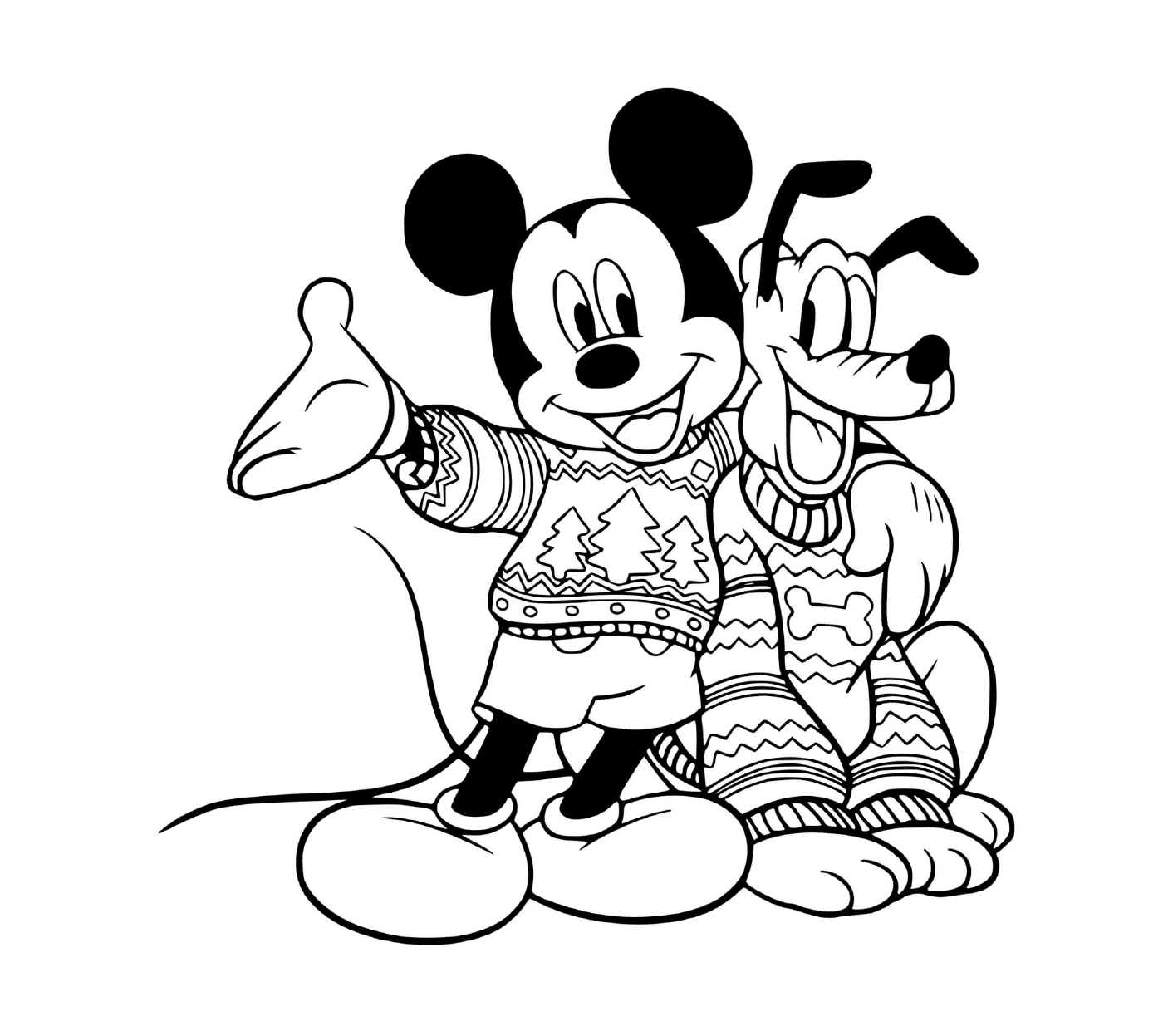 coloriage Mickey Pluto in sweaters