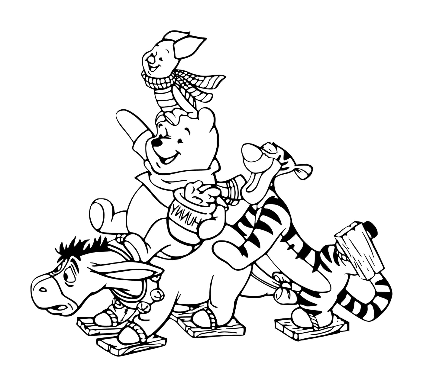 coloriage Pooh and friends skating