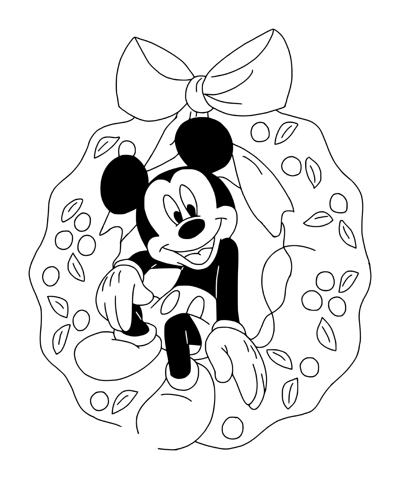coloriage Mickey sitting in wreath