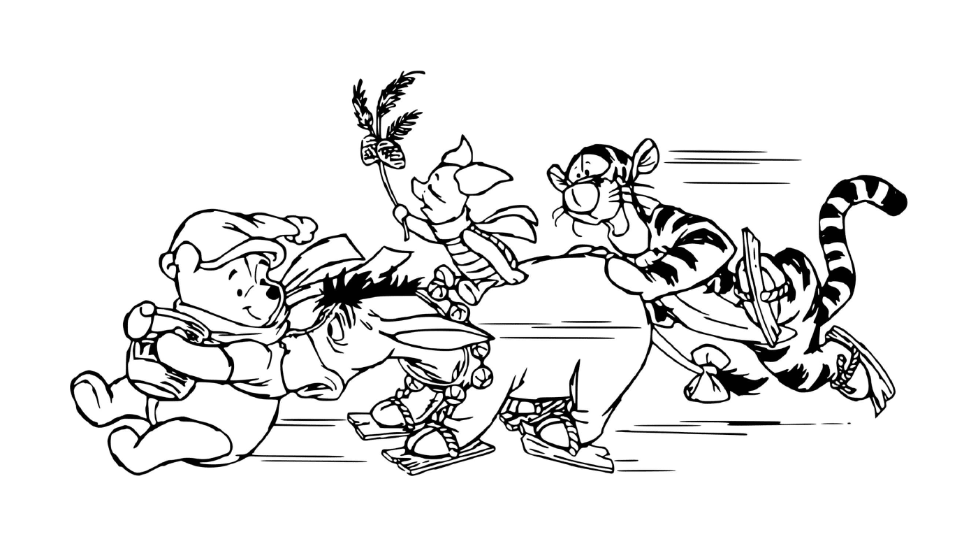 coloriage Winnie the Pooh and friends on ice