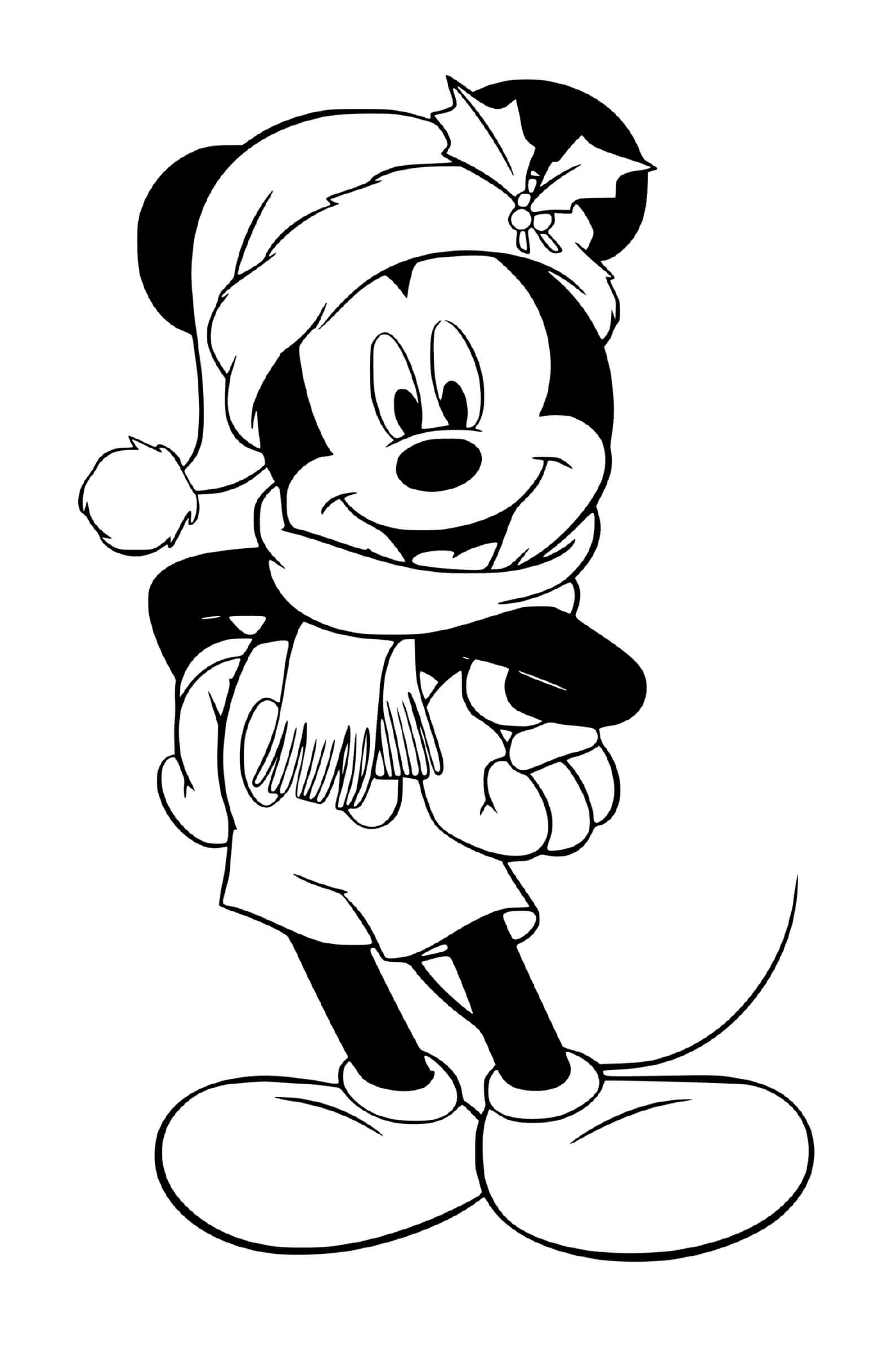 coloriage Mickey wearing santa hat