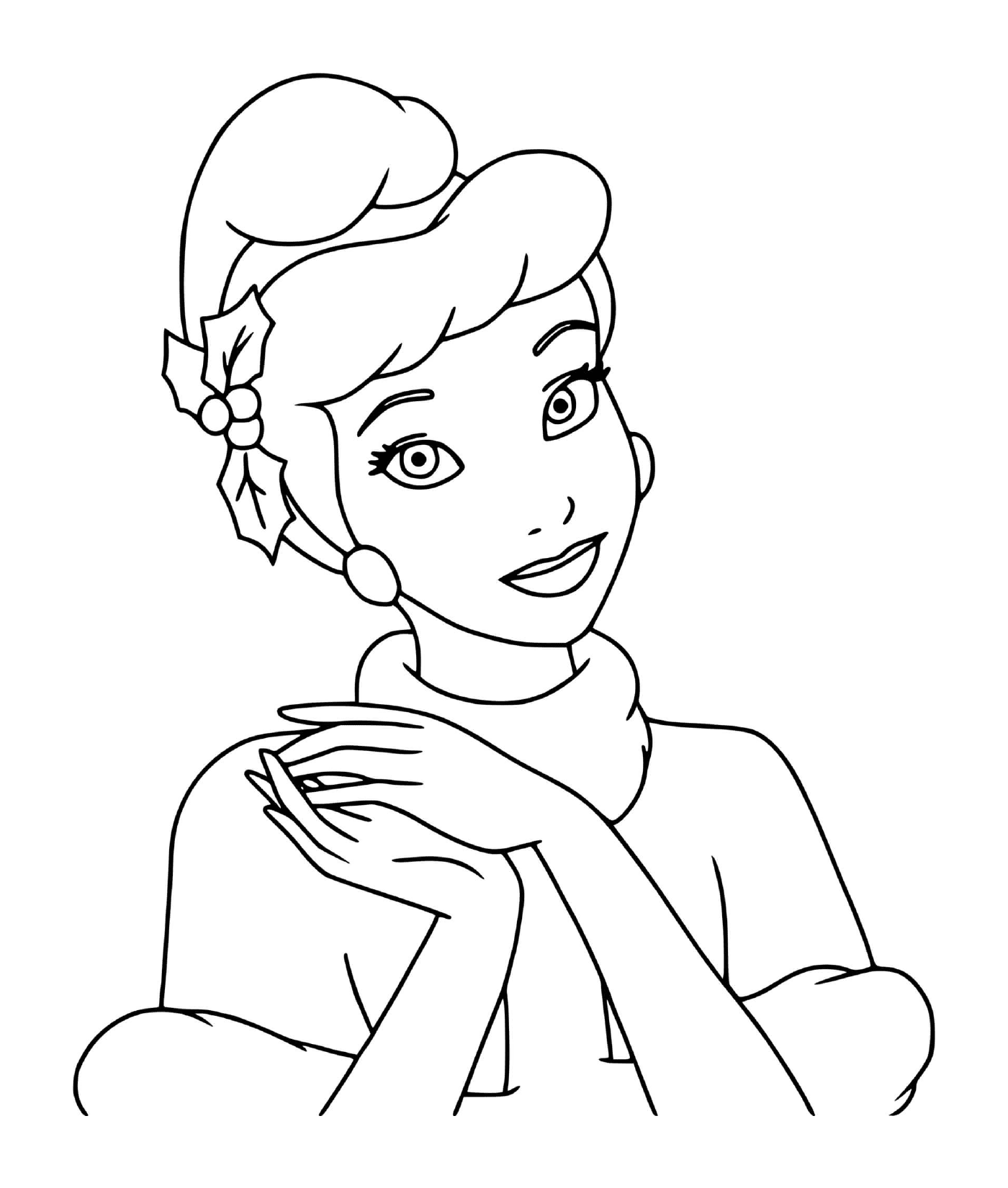 coloriage Cinderella wearing mistletoe in her hair
