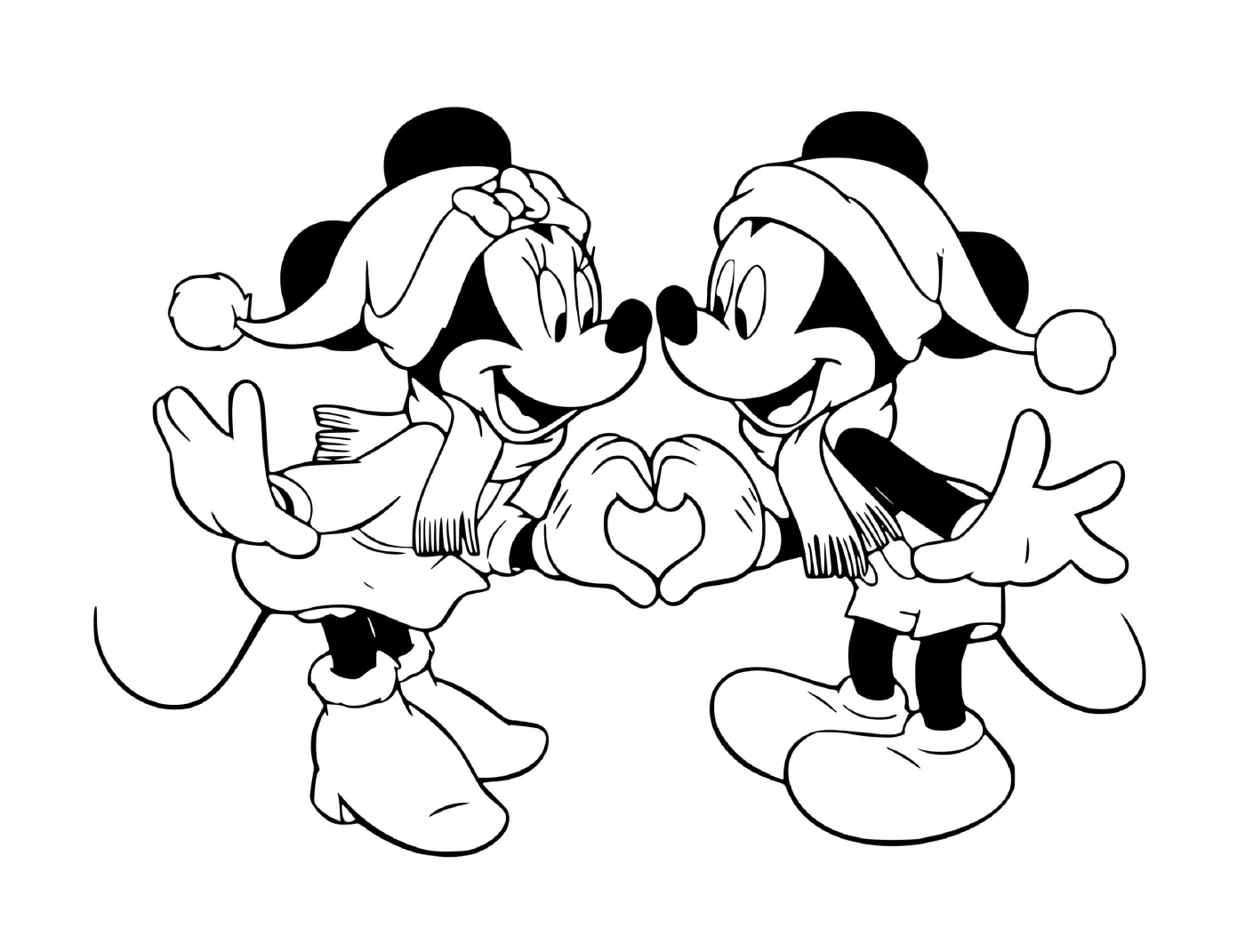 coloriage Mickey Minnie forming a heart